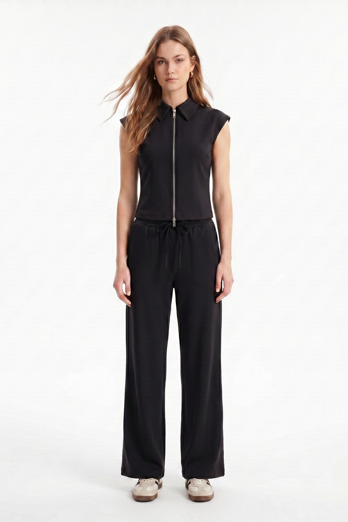 Siyah Fermuarlı Bluz Pantolon Takım 2796 - RAYS (1)