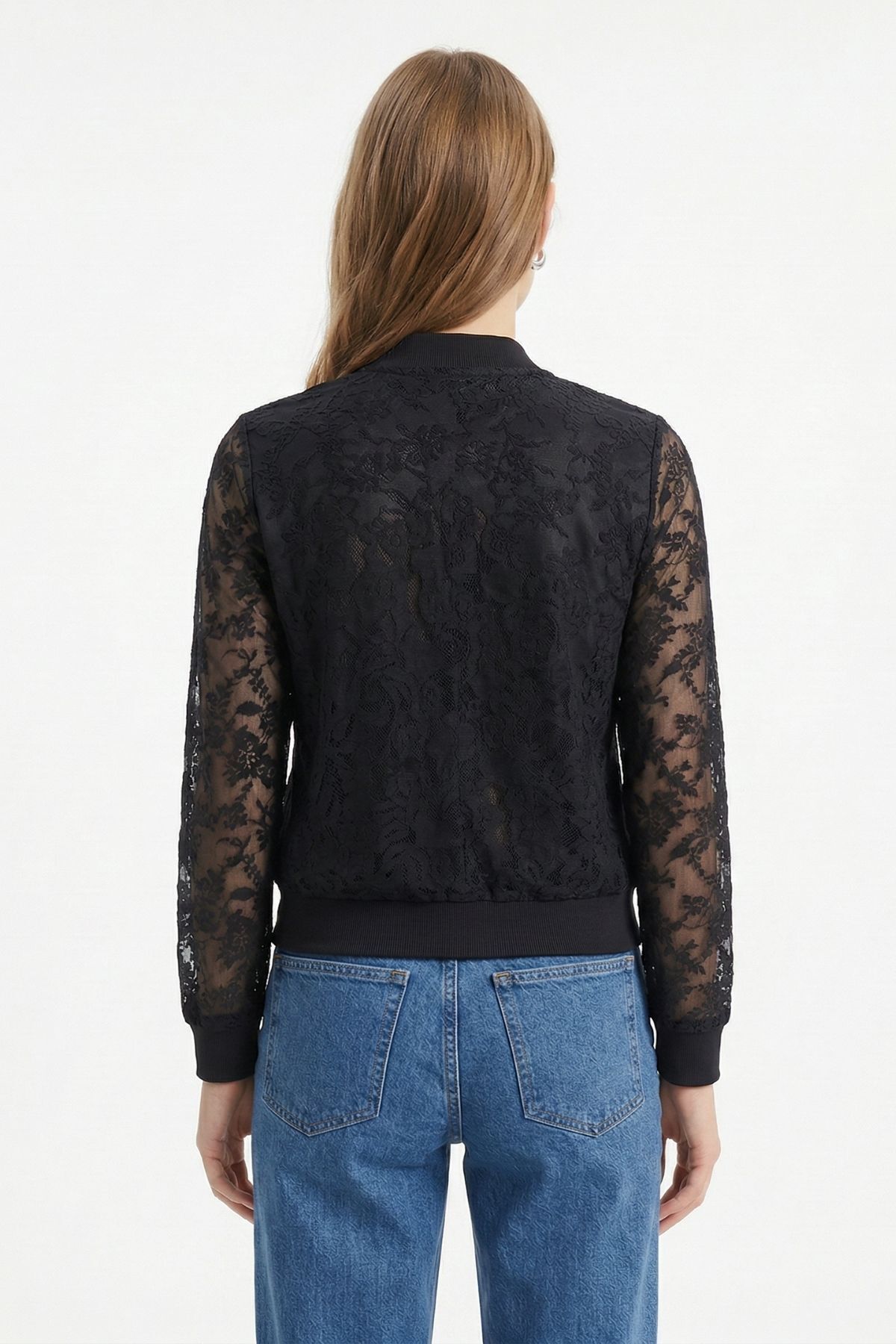 Siyah Fermuarlı Dantelli Ceket 23009 - RAYS