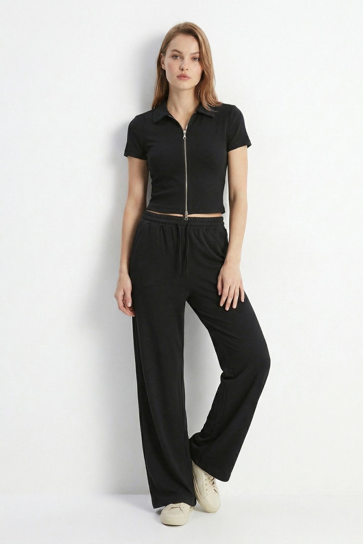 Siyah Fermuarlı Gömlek Yaka Eşofman Takım 0426 - RAYS