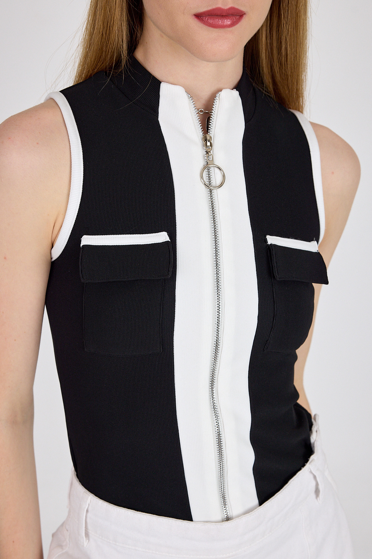 Siyah Fermuarlı Örme Bluz 1449 - 4