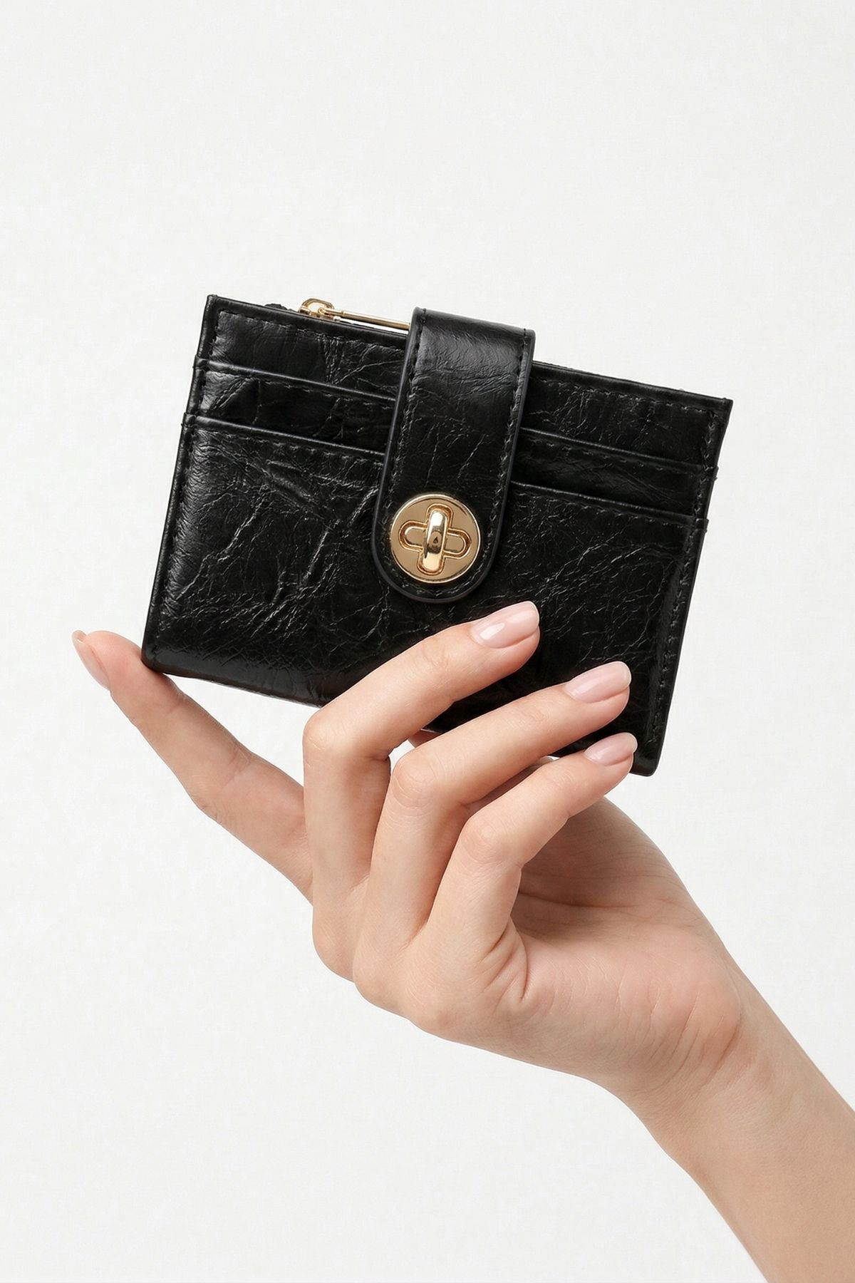 Siyah Fermuarlı Tokalı Kapama Cüzdan 211 - 1