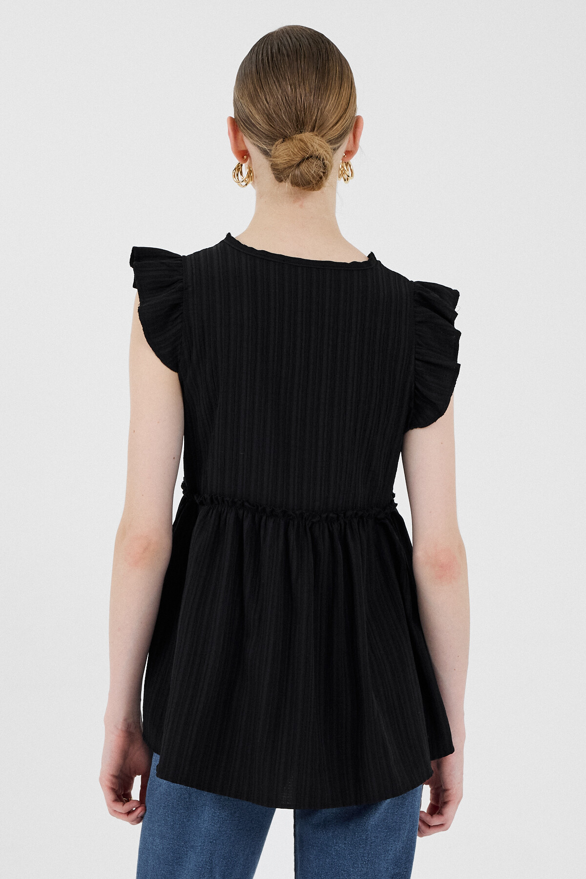 Siyah Fırfır Kol Detaylı Bluz 8053A - 5