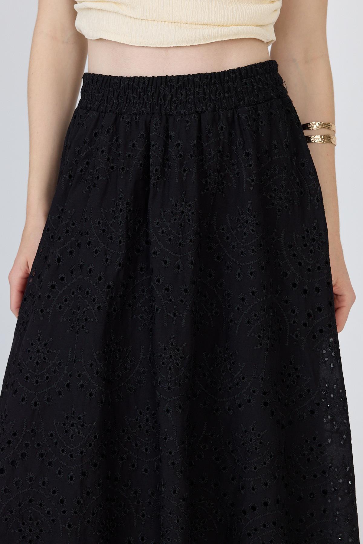 Siyah Fisto Detaylı Midi Etek 4762A - 4