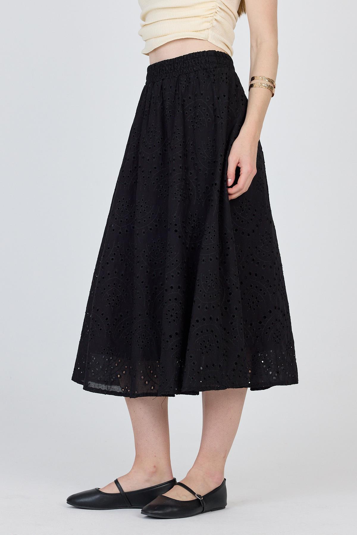 Siyah Fisto Detaylı Midi Etek 4762A - 3