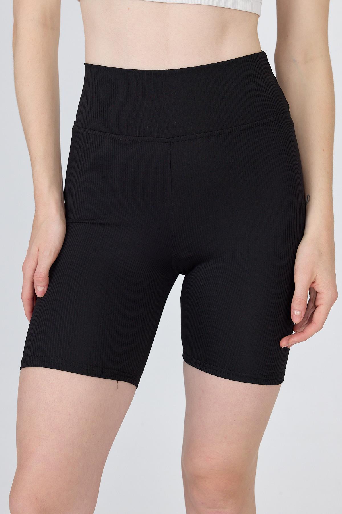 Siyah Fitilli Biker Şort Tayt 3005 - 2