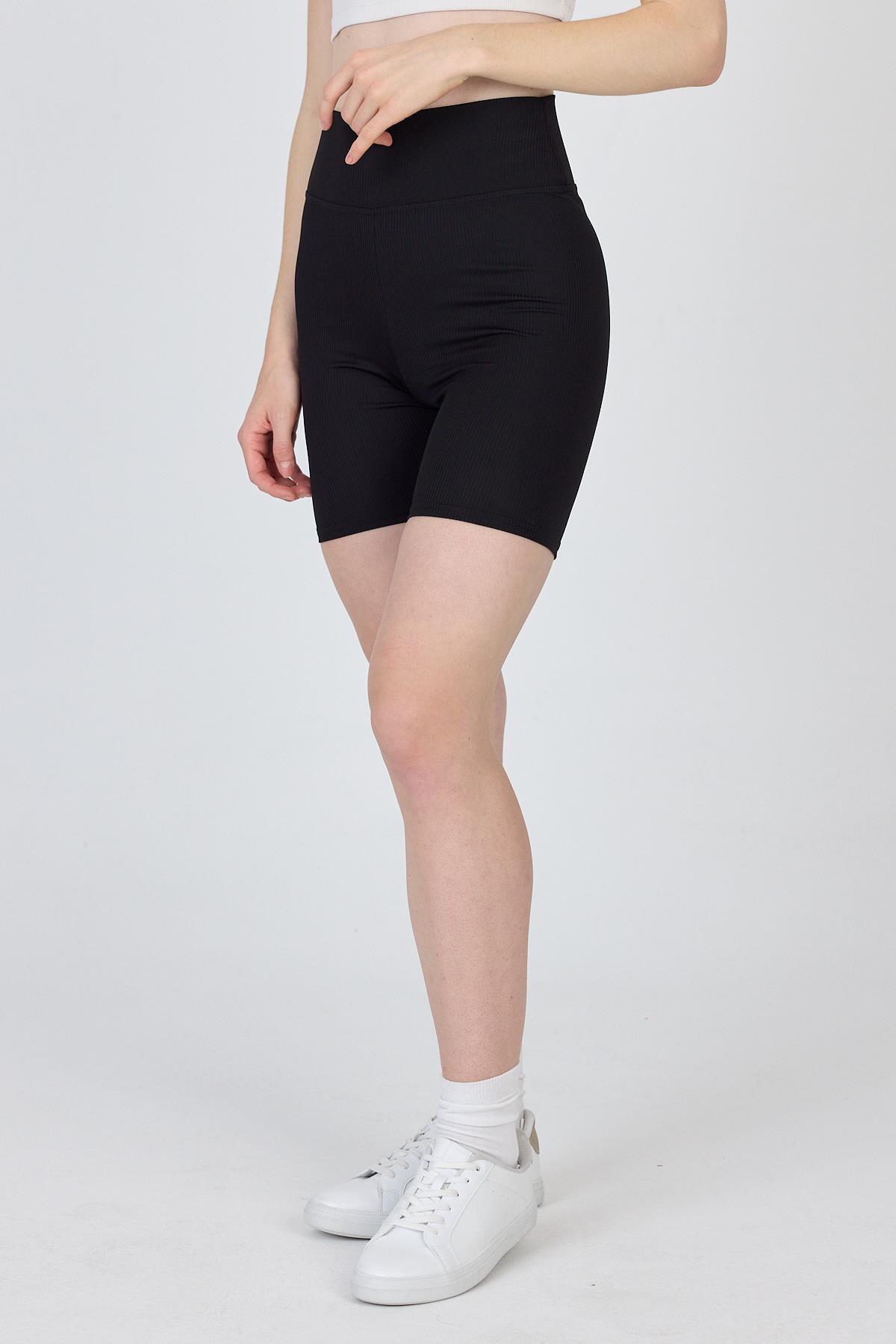 Siyah Fitilli Biker Şort Tayt 3005 - 4