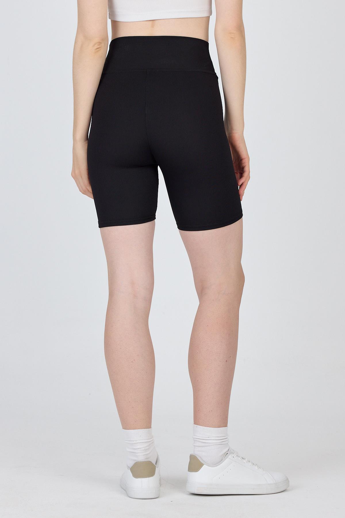 Siyah Fitilli Biker Şort Tayt 3005 - 5