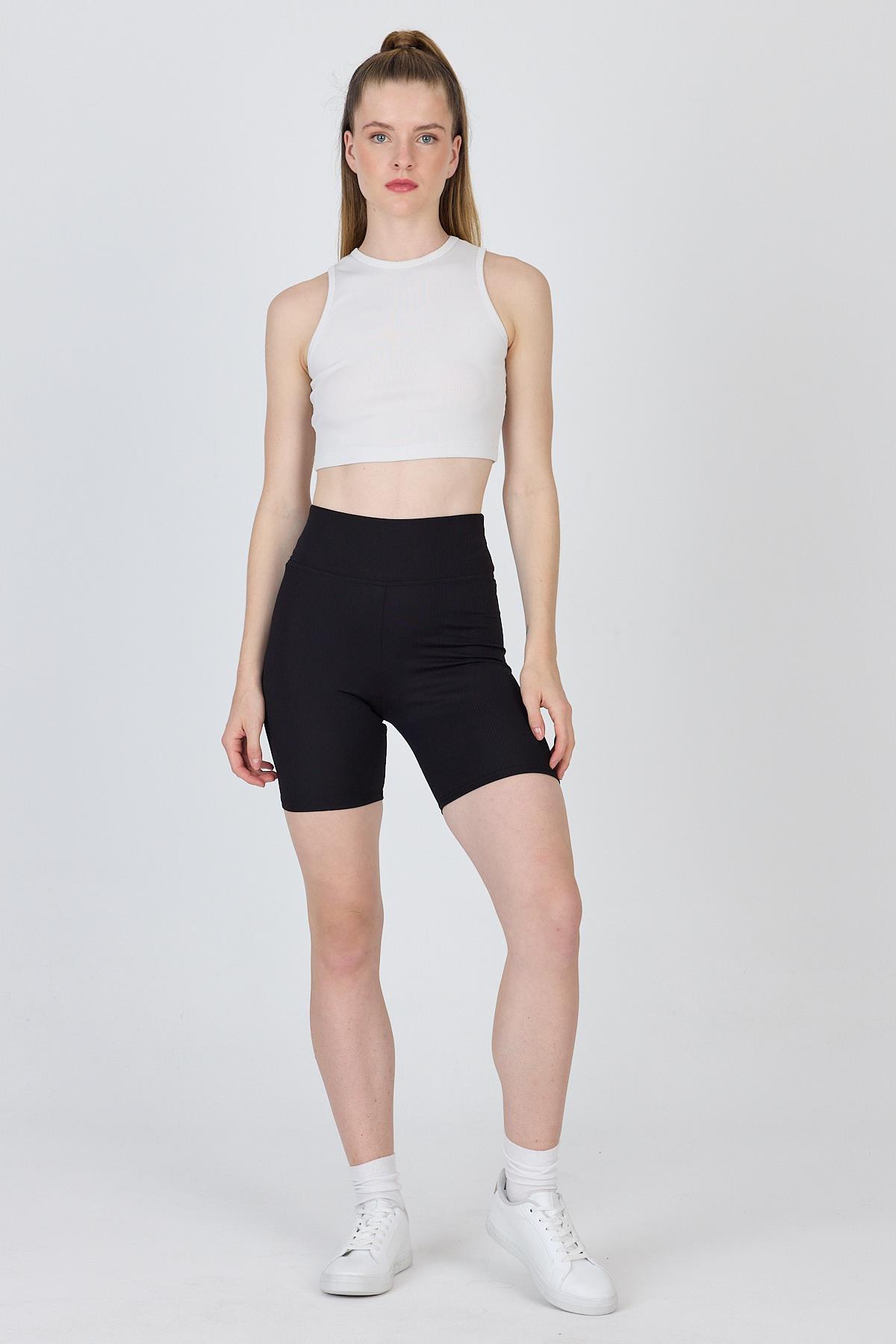 Siyah Fitilli Biker Şort Tayt 3005 - 1