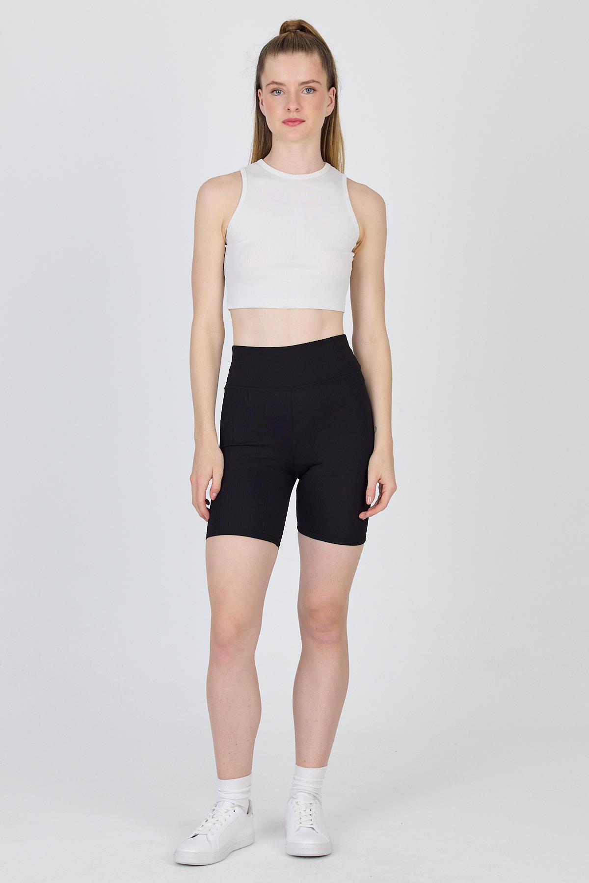 Siyah Fitilli Biker Şort Tayt 3005 - 3