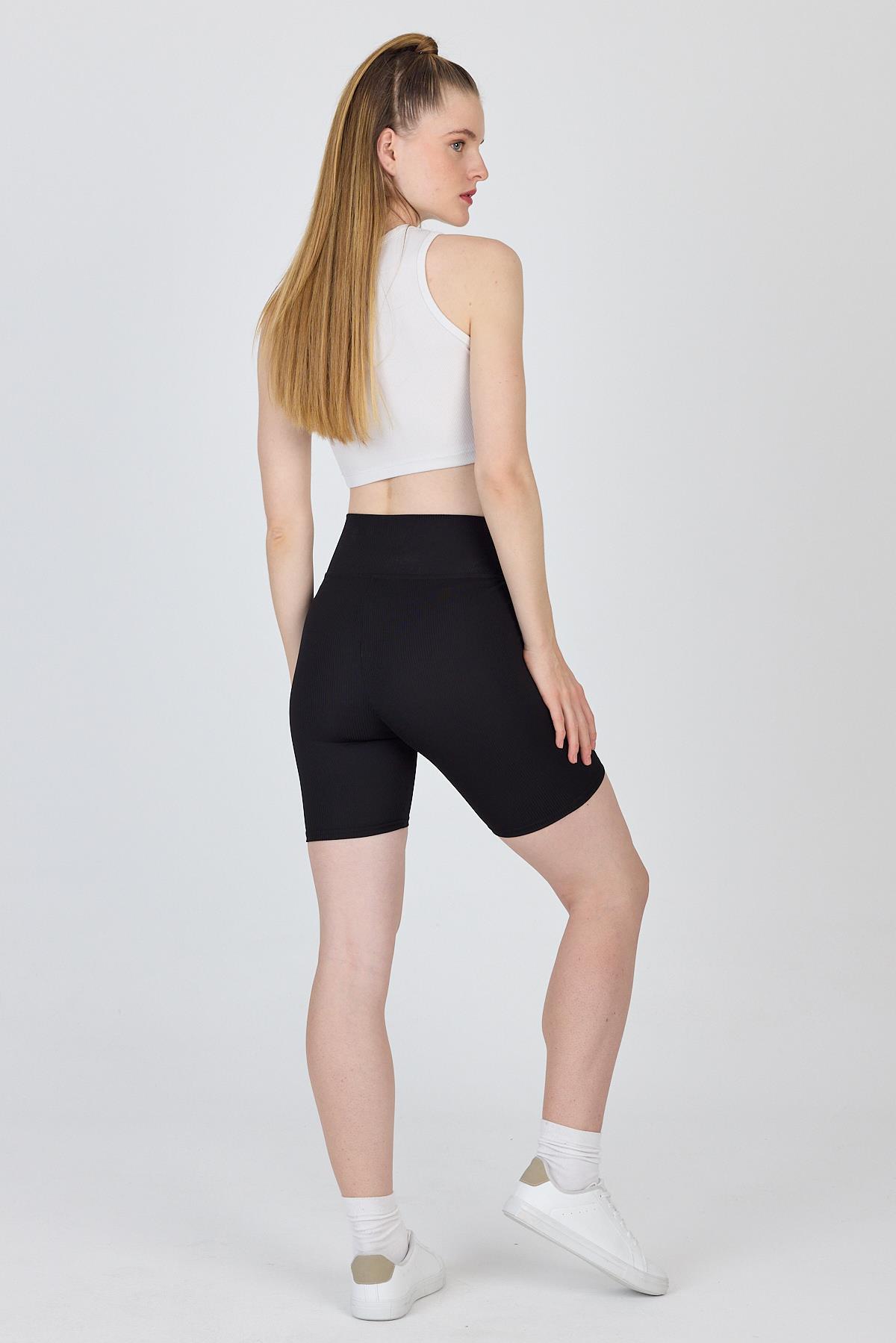 Siyah Fitilli Biker Şort Tayt 3005 - 6