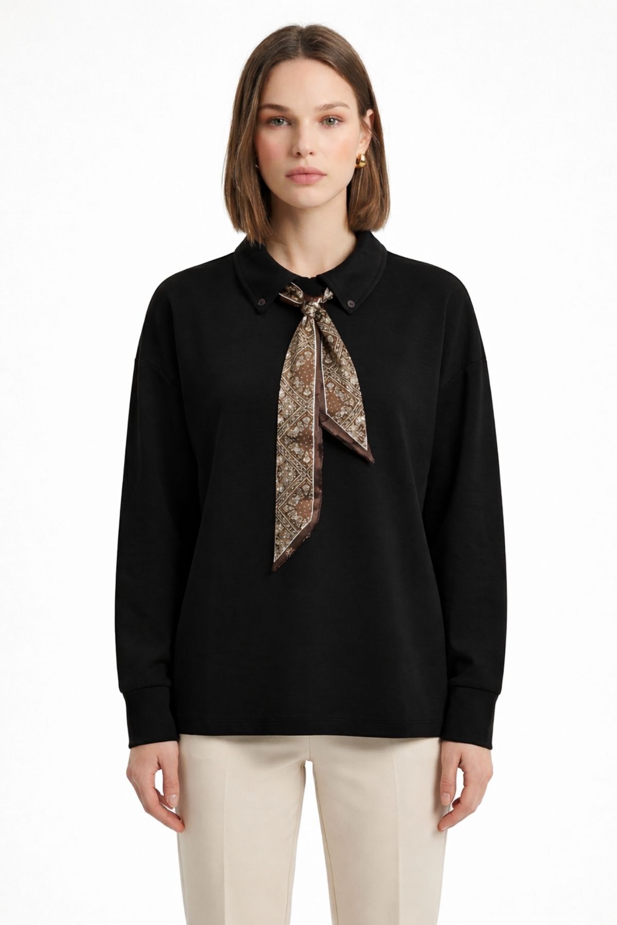 Siyah Fular Detaylı Bluz 12008 - 1