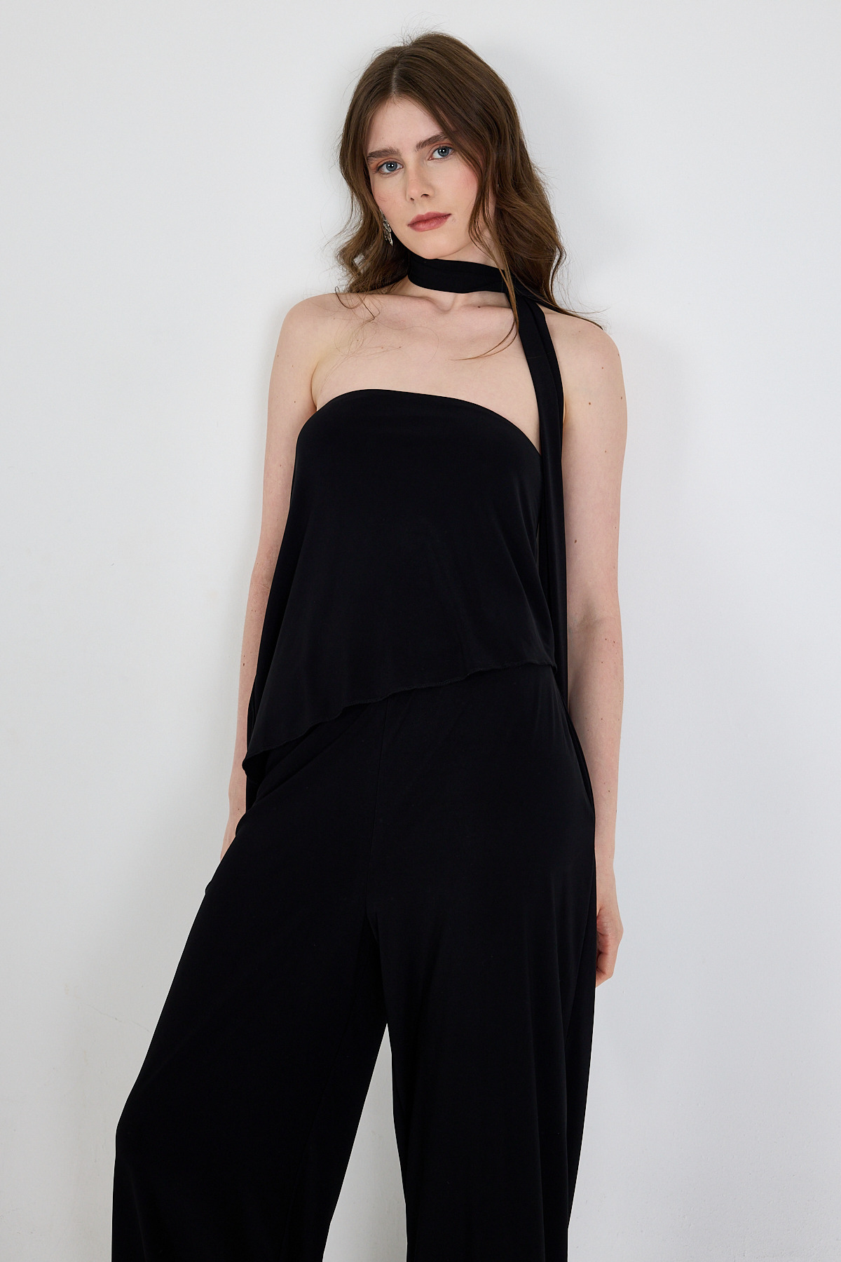 Siyah Fularlı Pantolon Bluz İkili Takım 5224 - 3