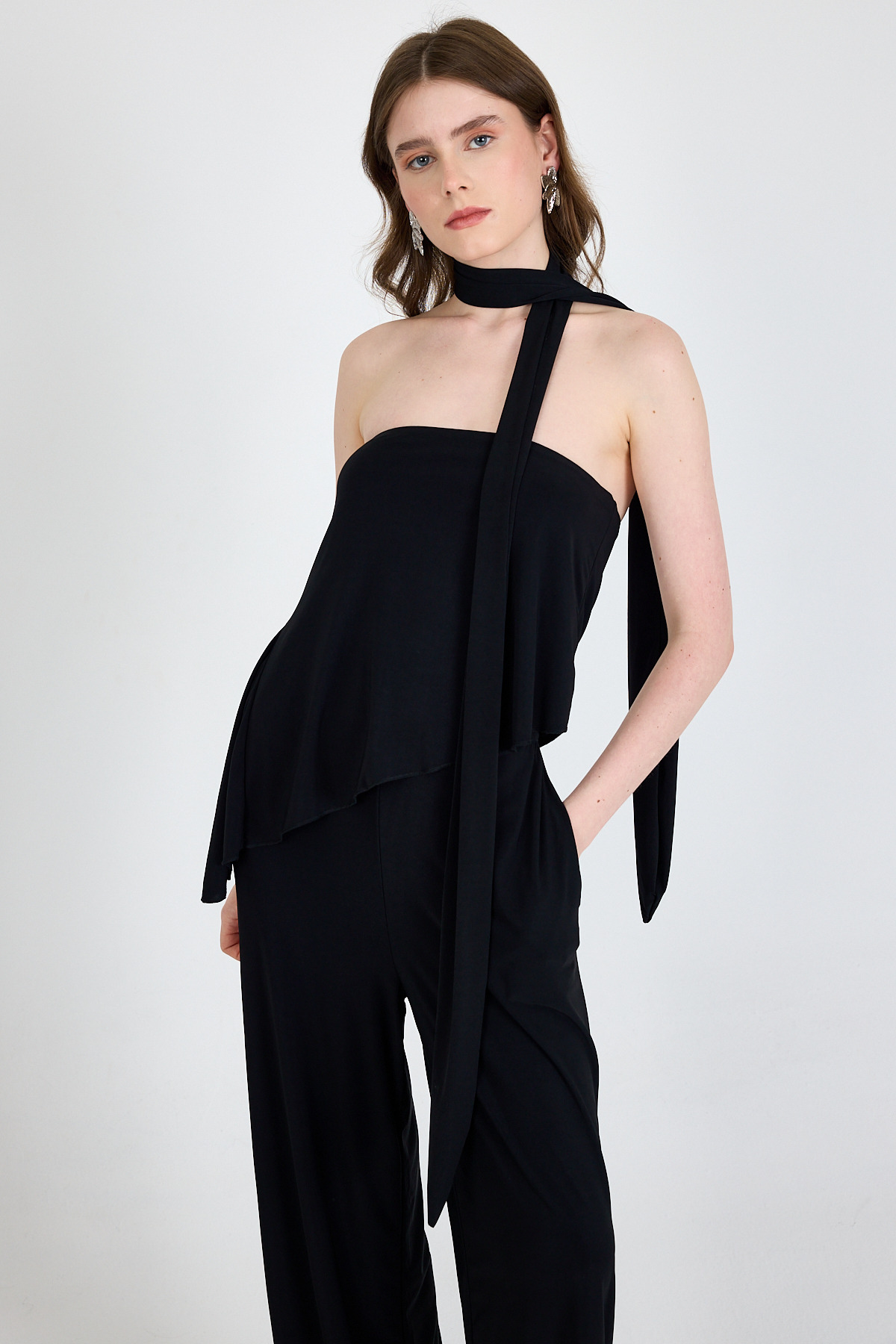 Siyah Fularlı Pantolon Bluz İkili Takım 5224 - 4