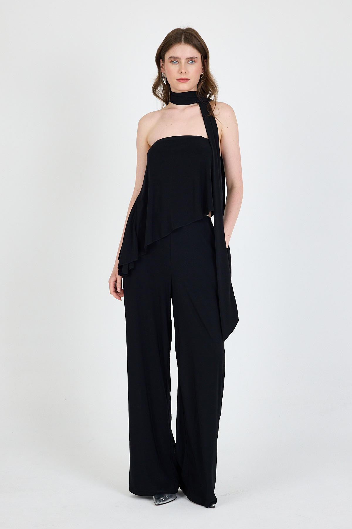 Siyah Fularlı Pantolon Bluz İkili Takım 5224 - 7