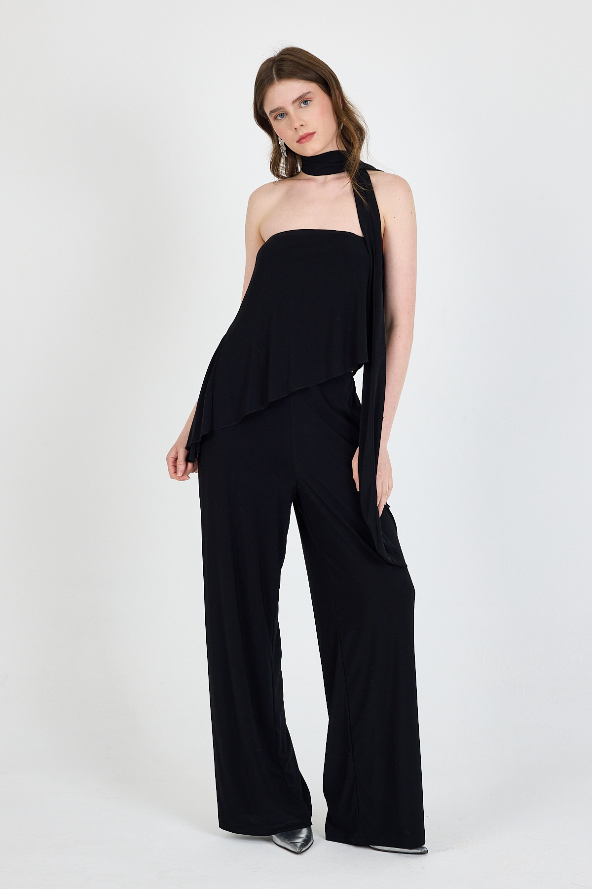 Siyah Fularlı Pantolon Bluz İkili Takım 5224 - 1