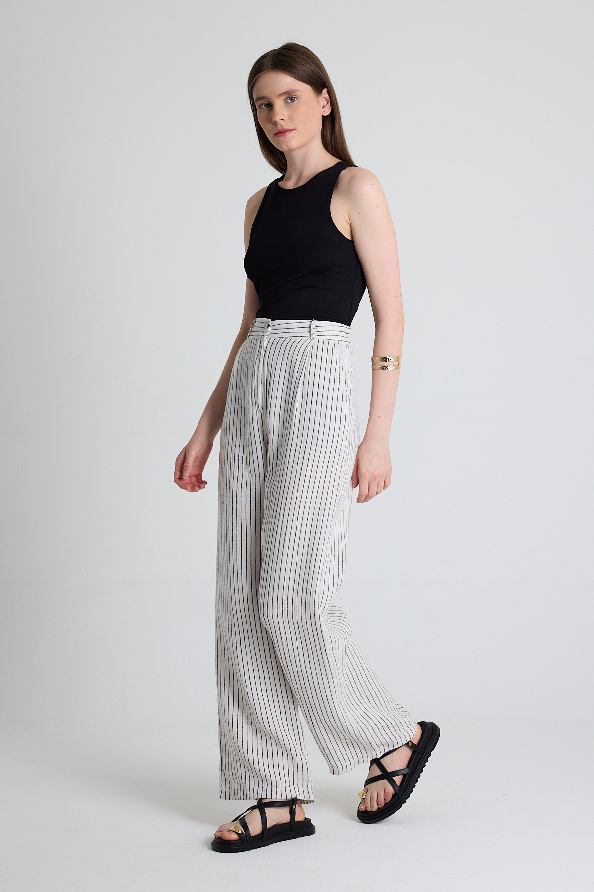 Siyah Geniş Paça Çizgili Pantolon 2334 - RAYS