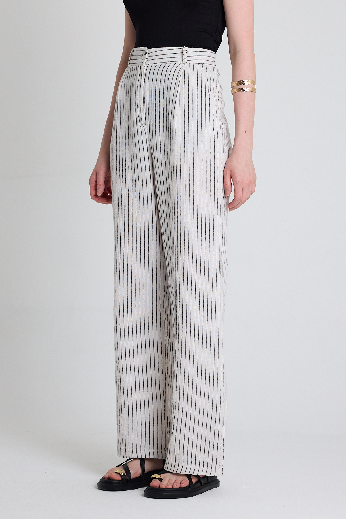 Siyah Geniş Paça Çizgili Pantolon 2334 - 5