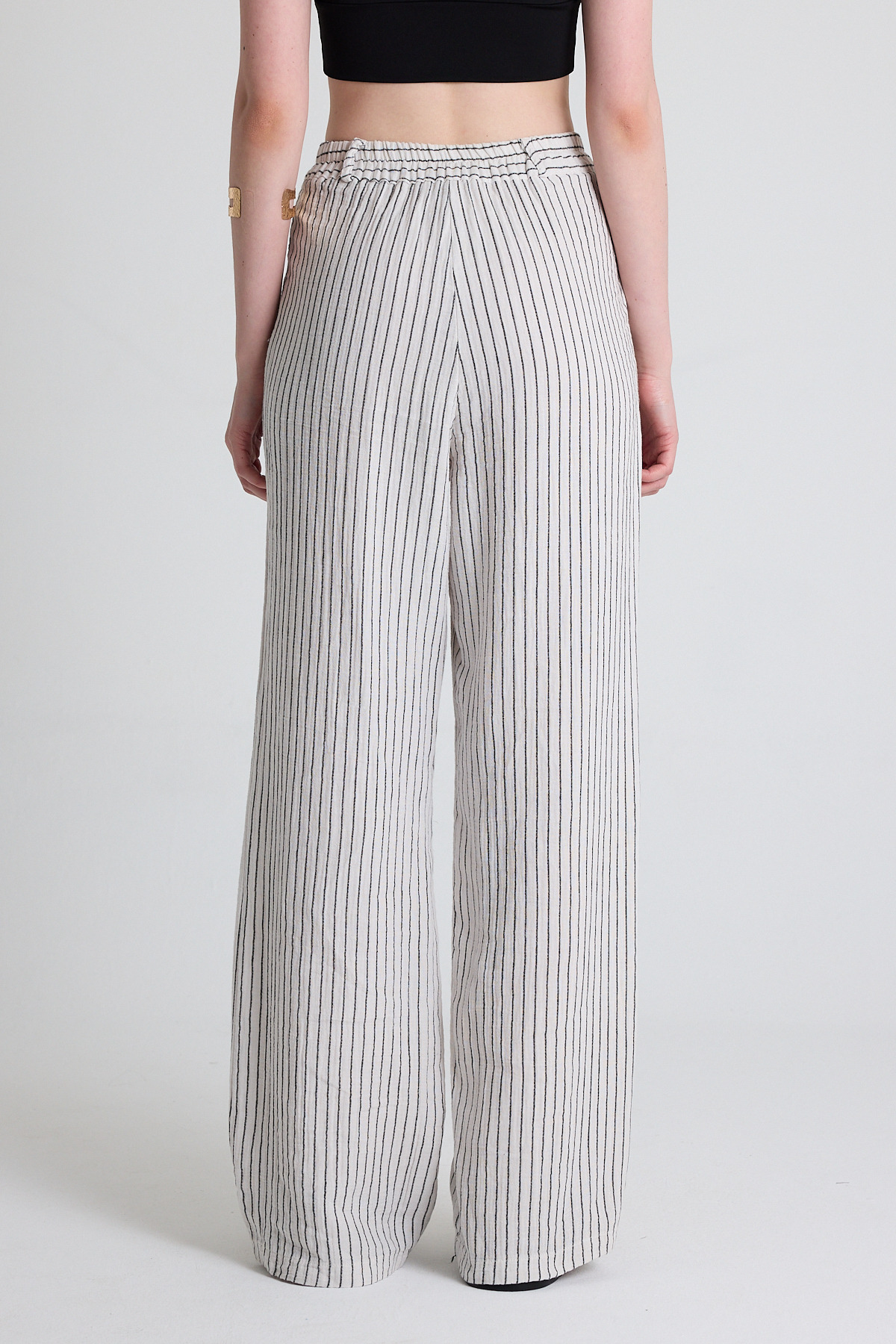 Siyah Geniş Paça Çizgili Pantolon 2334 - 6