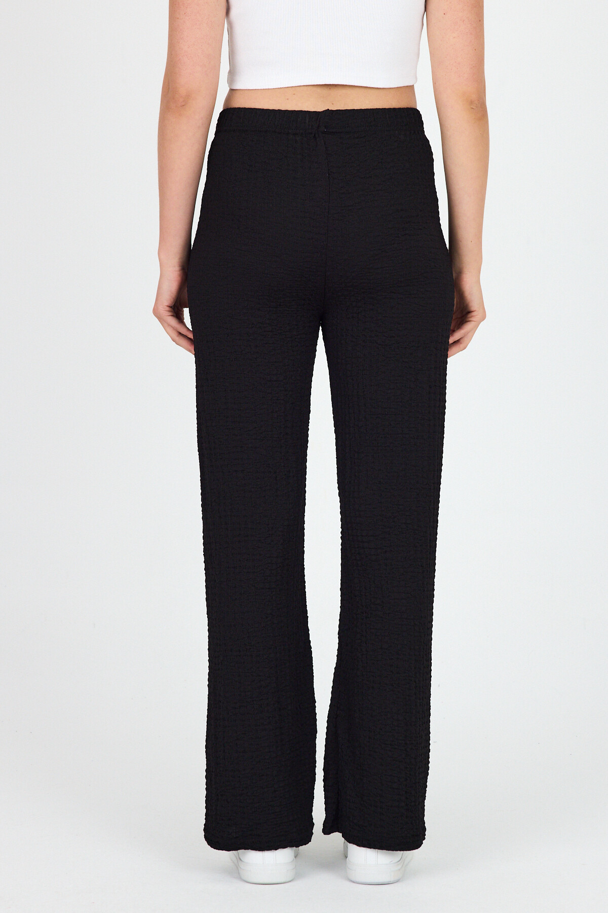 Siyah Geniş Paça Dökümlü Bürümcük Kumaş Pantolon 326 - 5