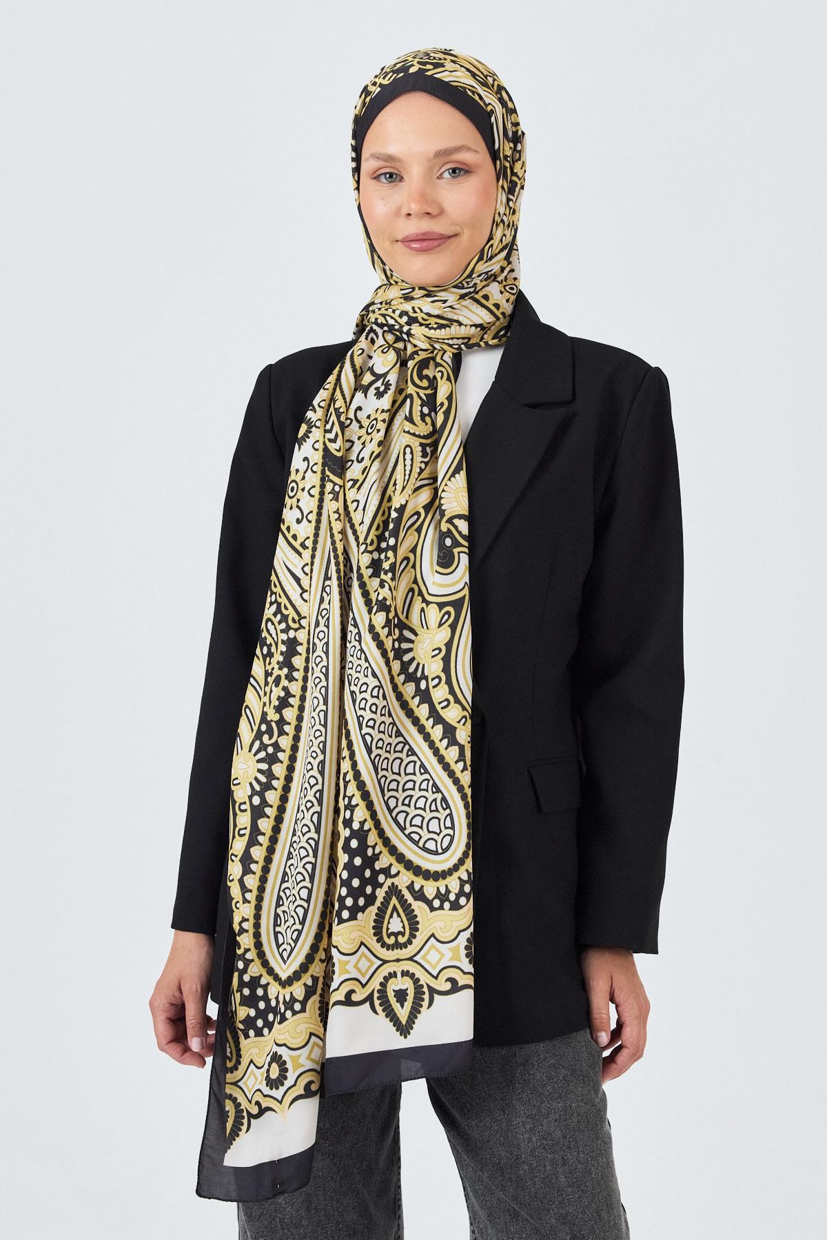 Siyah-Gold Retro Desenli Şal 5684 - RAYS