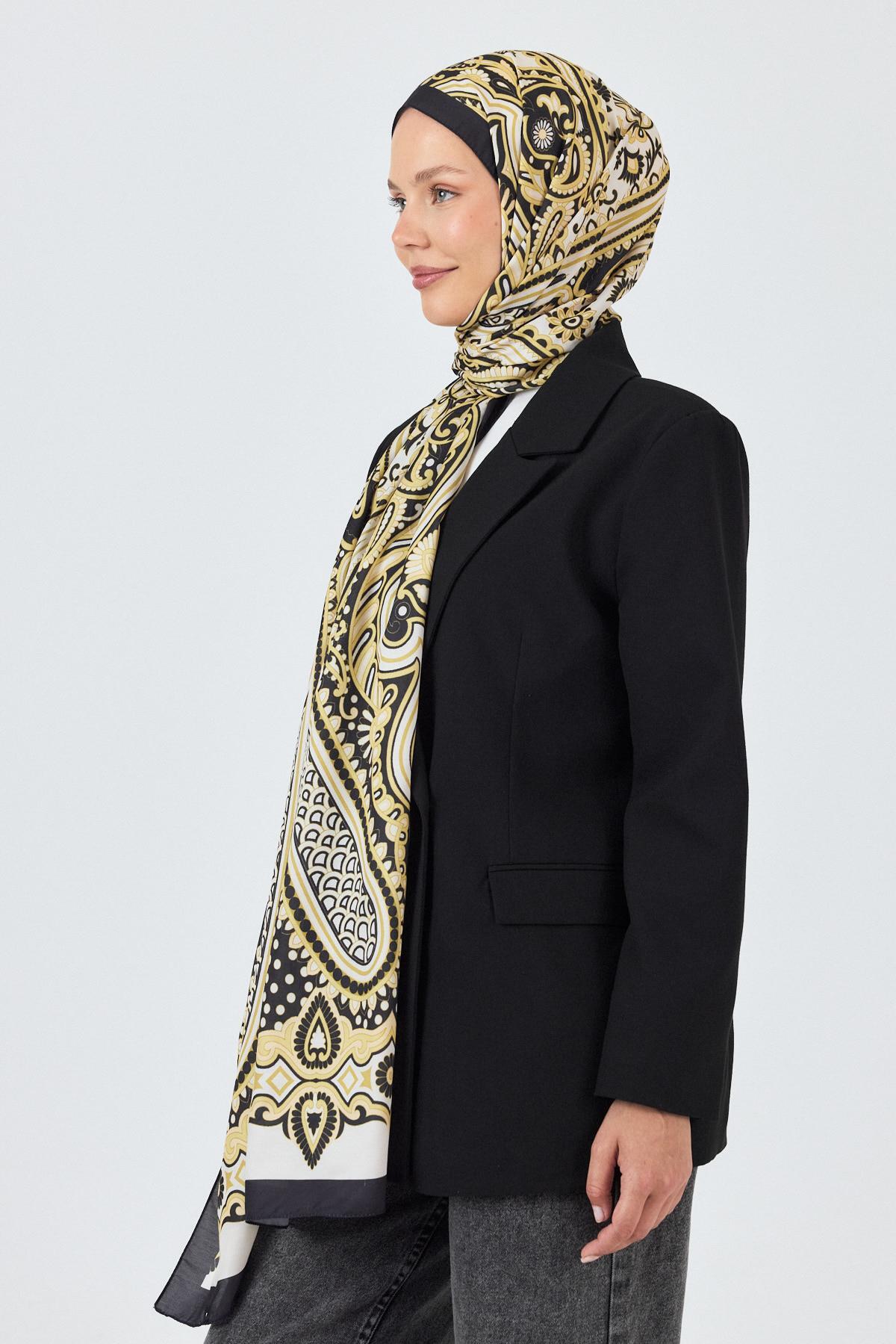 Siyah-Gold Retro Desenli Şal 5684 - 2