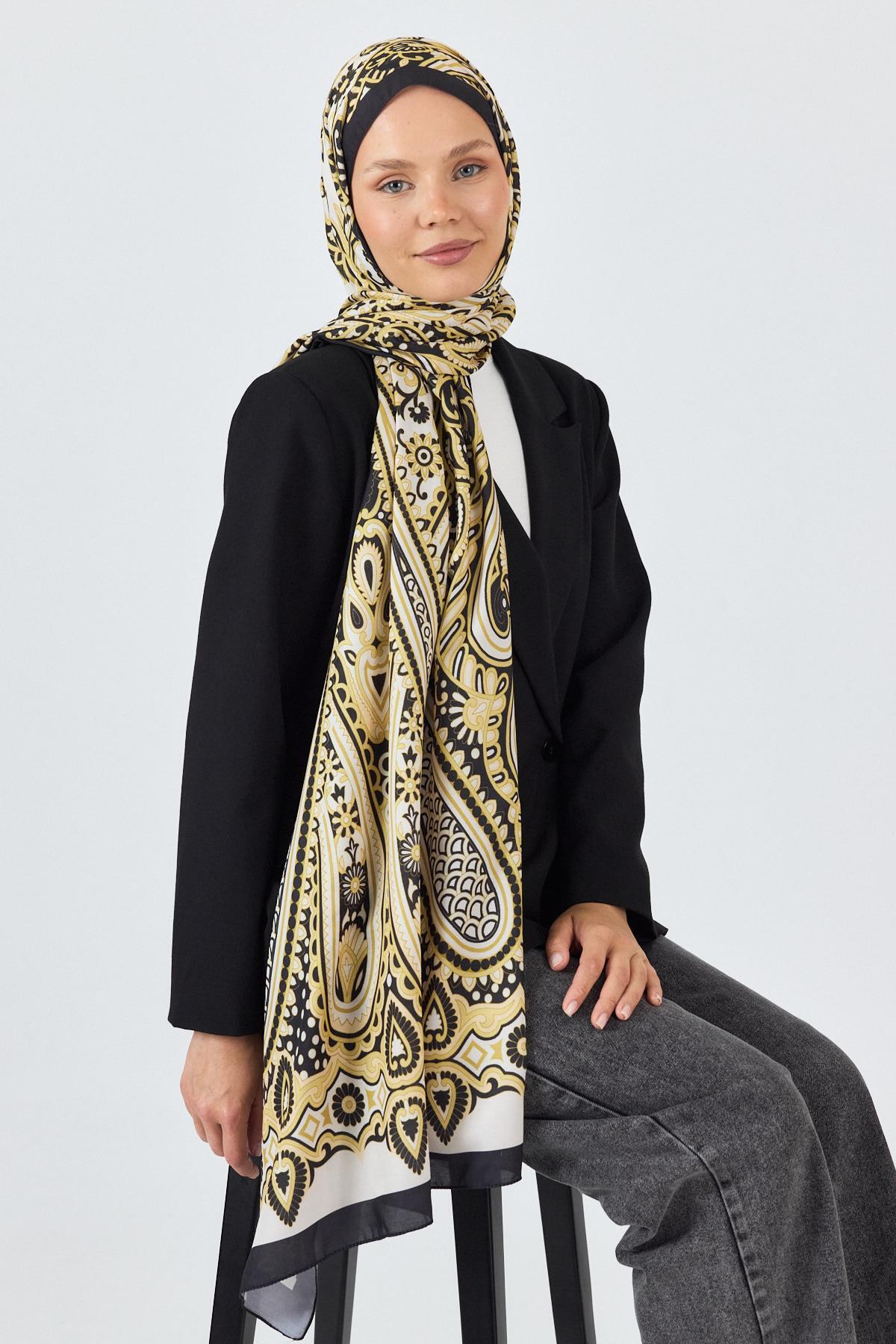 Siyah-Gold Retro Desenli Şal 5684 - 7