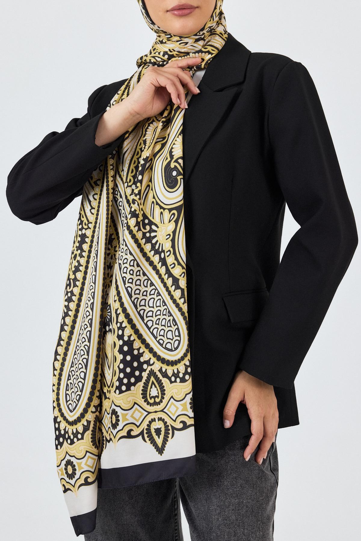 Siyah-Gold Retro Desenli Şal 5684 - 6