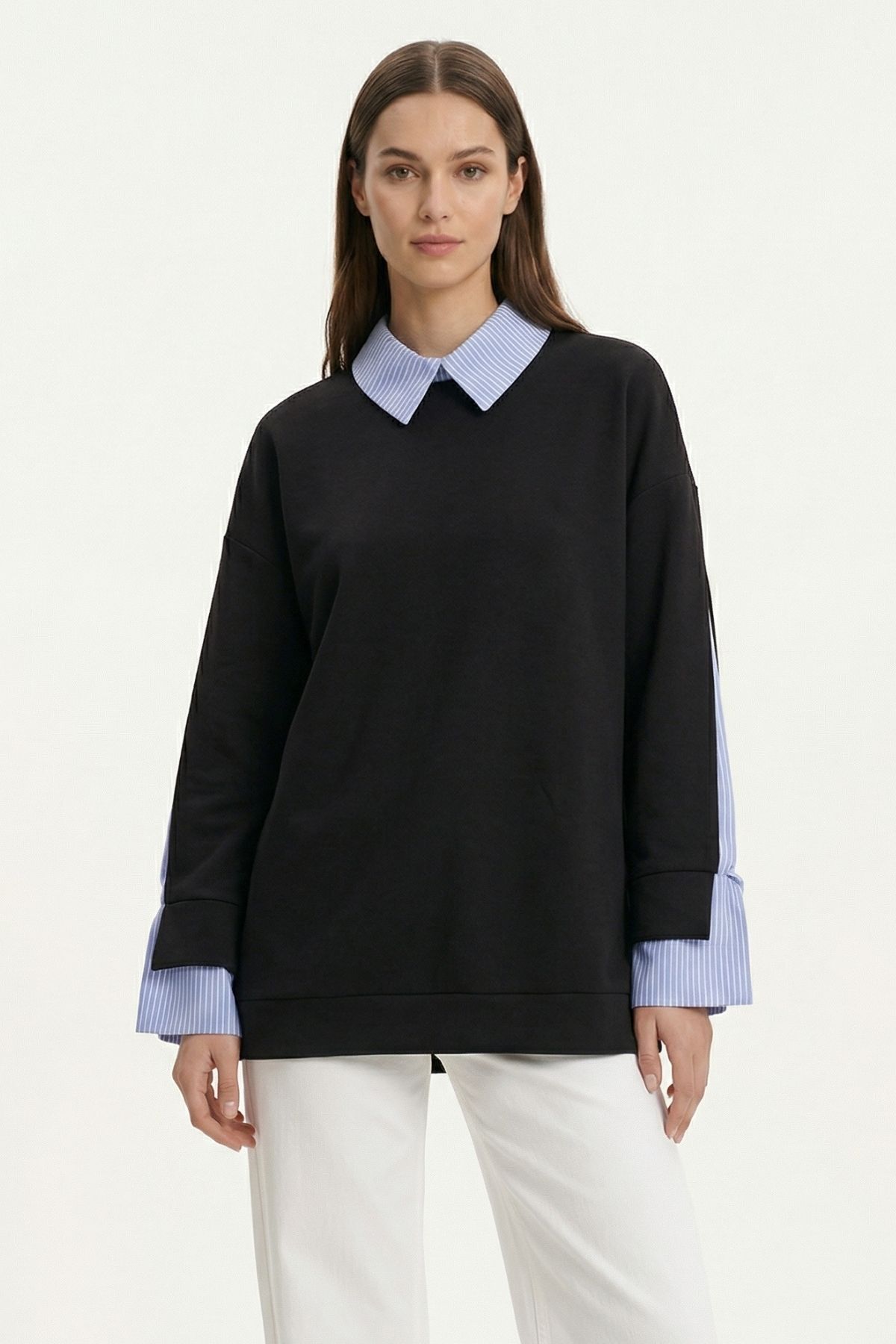 Siyah Gömlek Yaka Detay Garnili Tunik 5805 