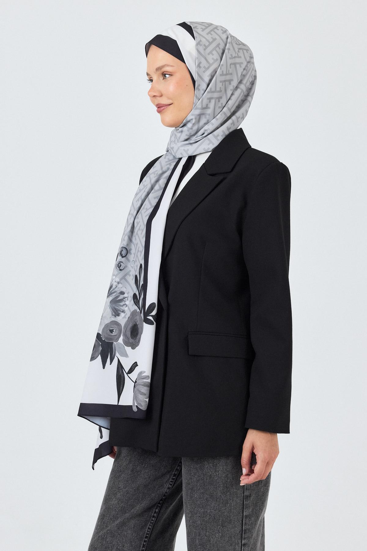 Siyah Gül Desenli Şal 5678 - 3