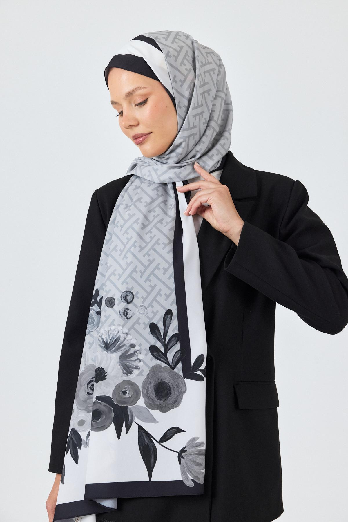 Siyah Gül Desenli Şal 5678 - 5