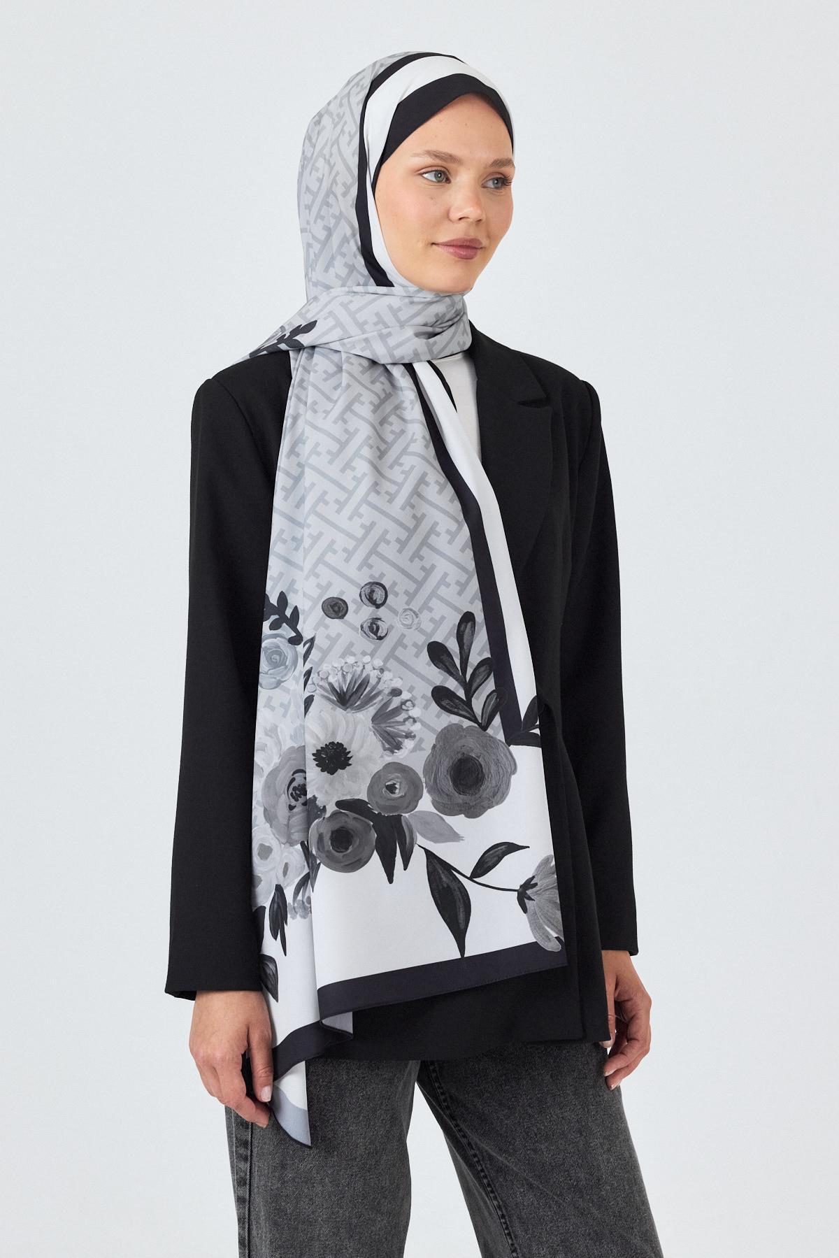 Siyah Gül Desenli Şal 5678 - 1
