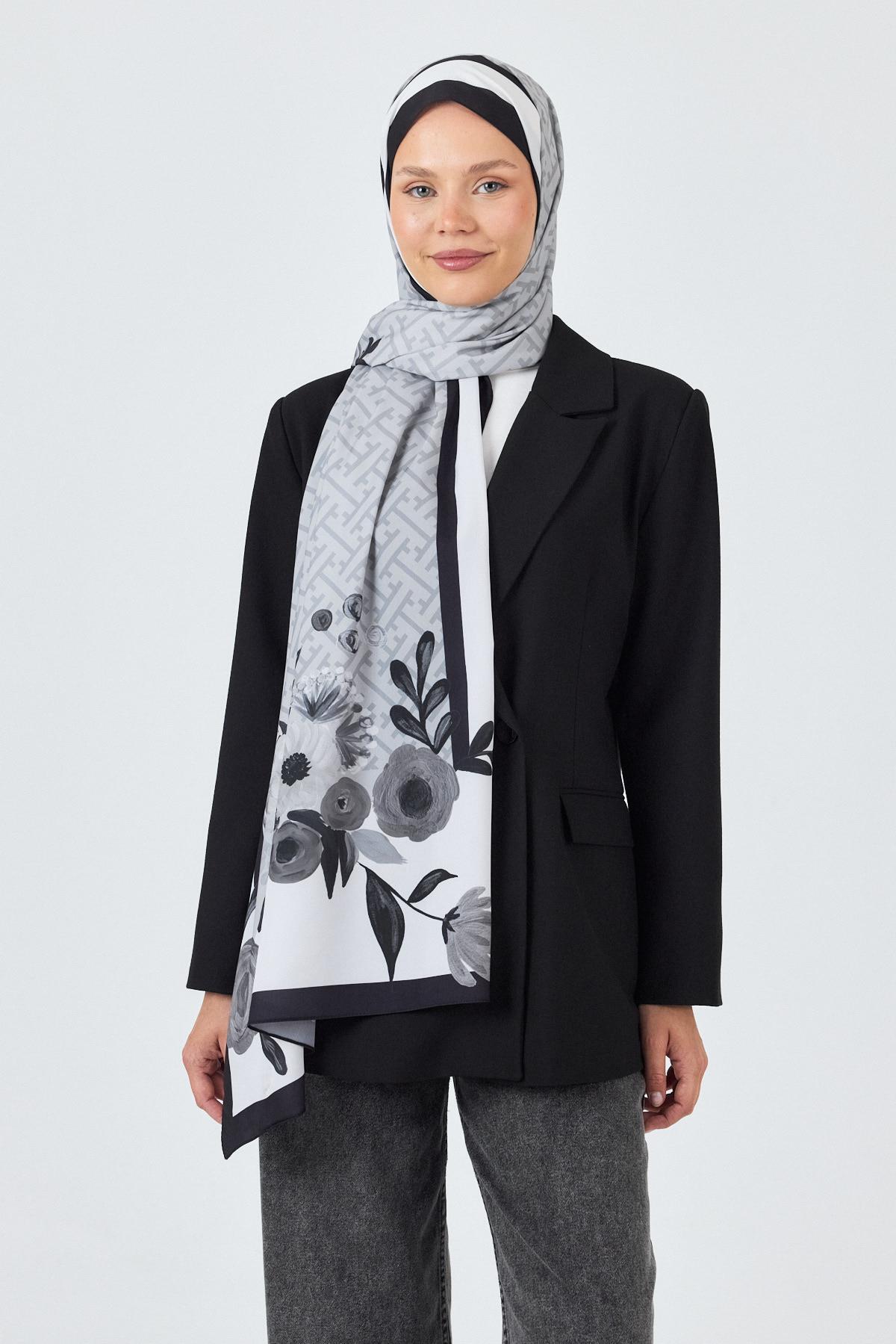 Siyah Gül Desenli Şal 5678 - 2
