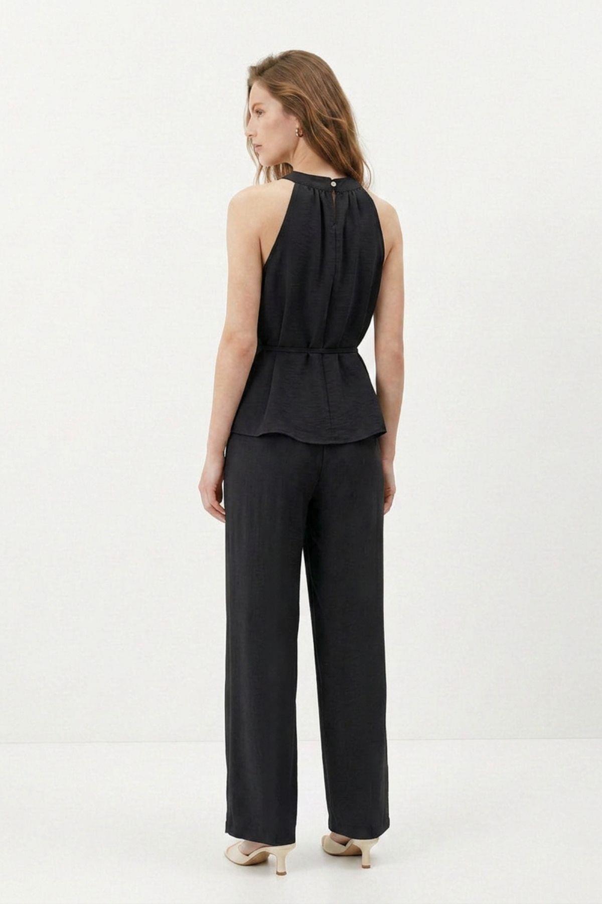 Siyah Halter Yaka Bluz Geniş Paça Pantolon 7130 - 3