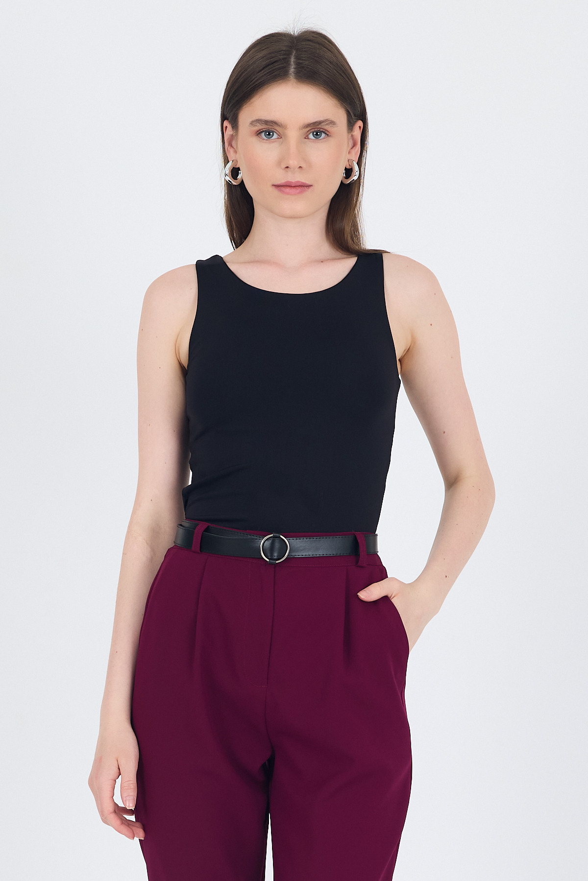 Siyah Halter Yaka Vücuda Oturan Alttan Çıtçıtlı Body 9198M - 1