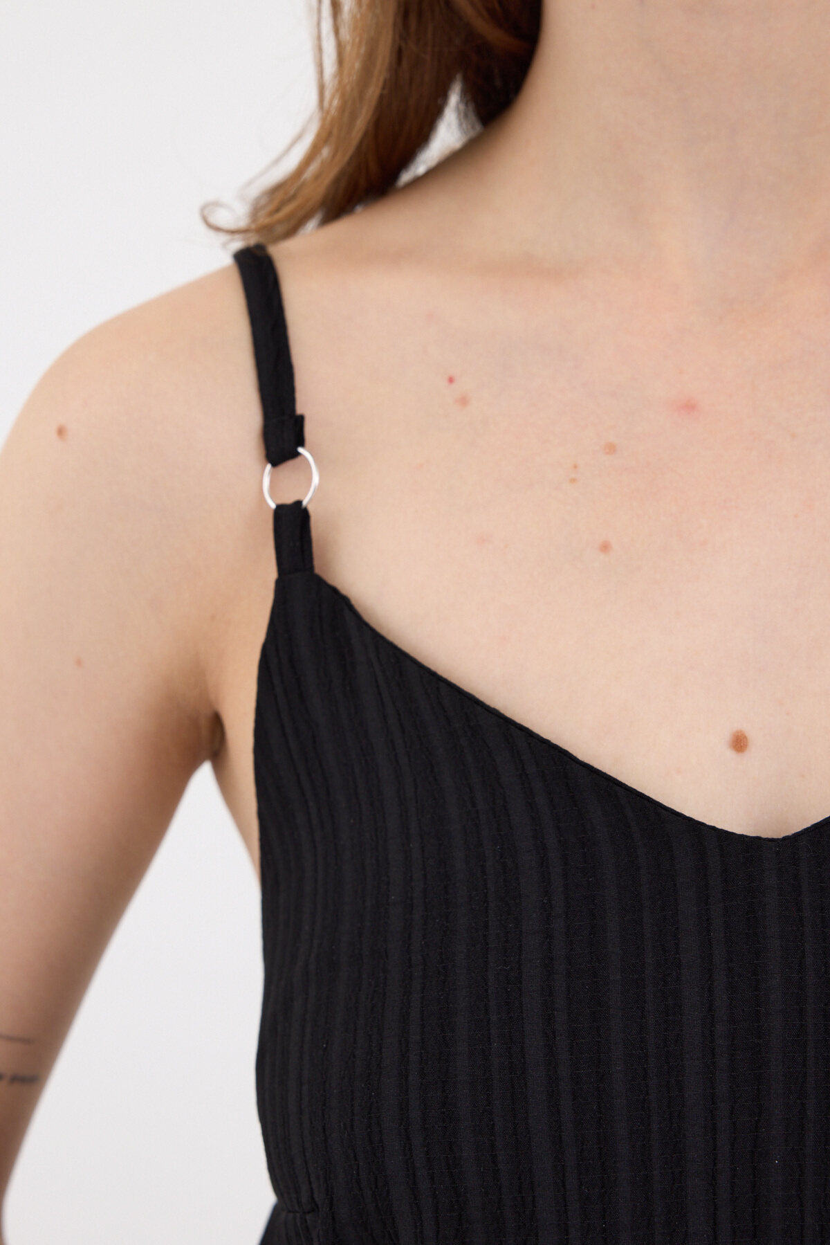 Siyah İnce Askılı V Yaka Uzun Elbise 8026A - RAYS