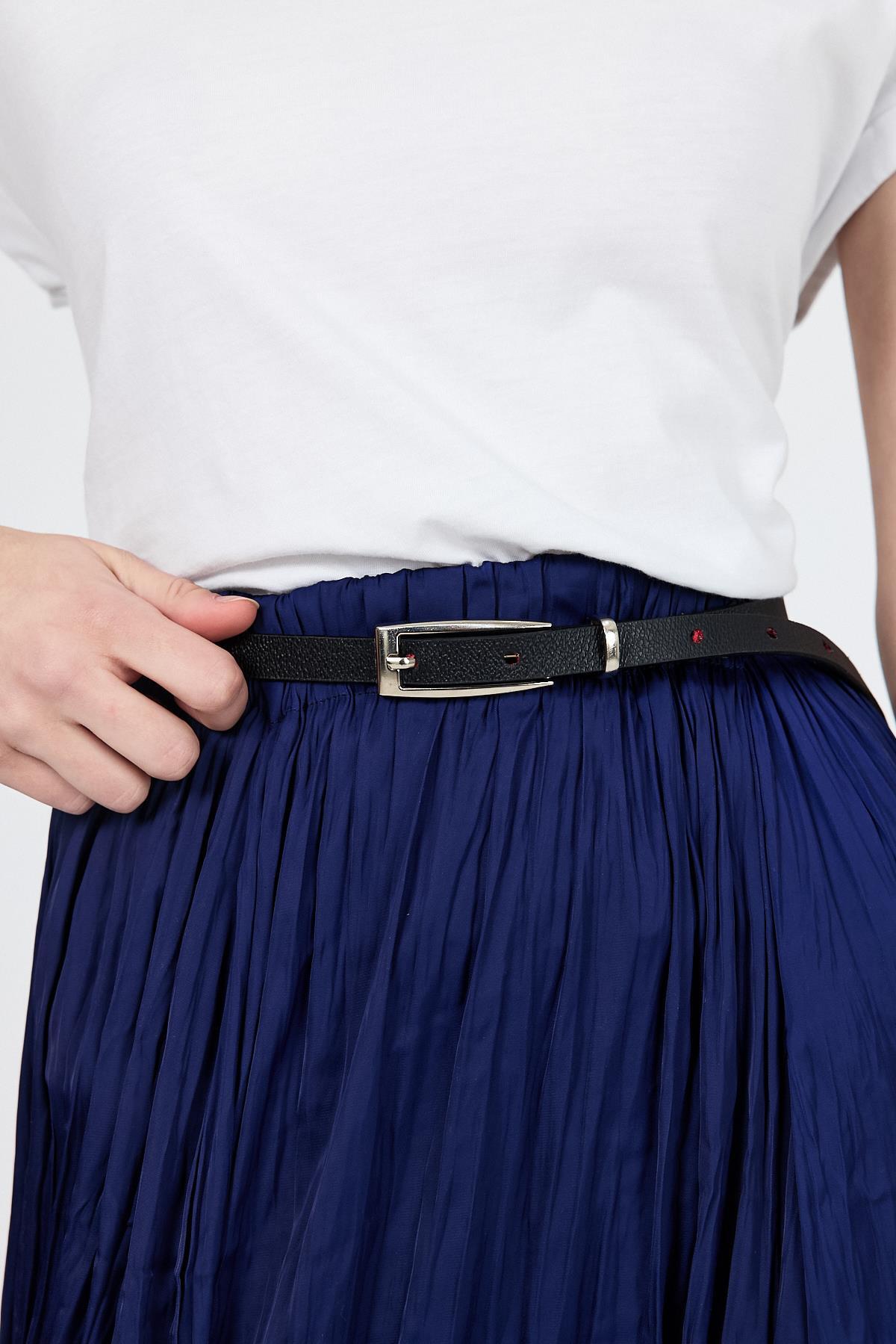 Siyah İnce Gümüş Toka Detaylı Kemer 413 - 4