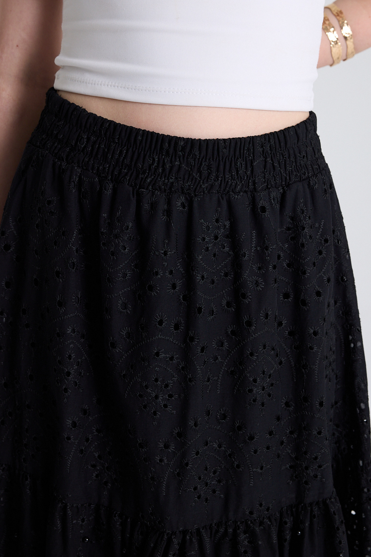 Siyah İnci Detaylı Bel Lastikli Etek 4422A - 4