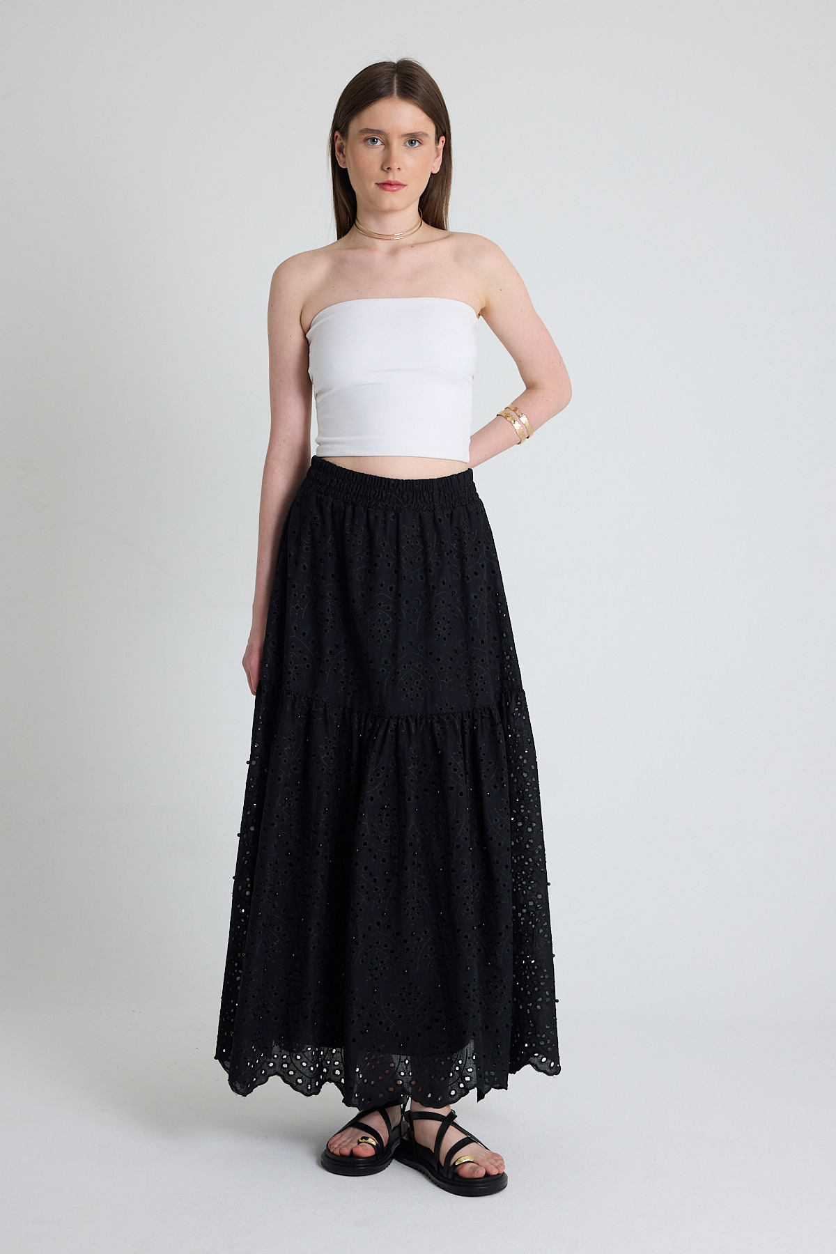 Siyah İnci Detaylı Bel Lastikli Etek 4422A - 1