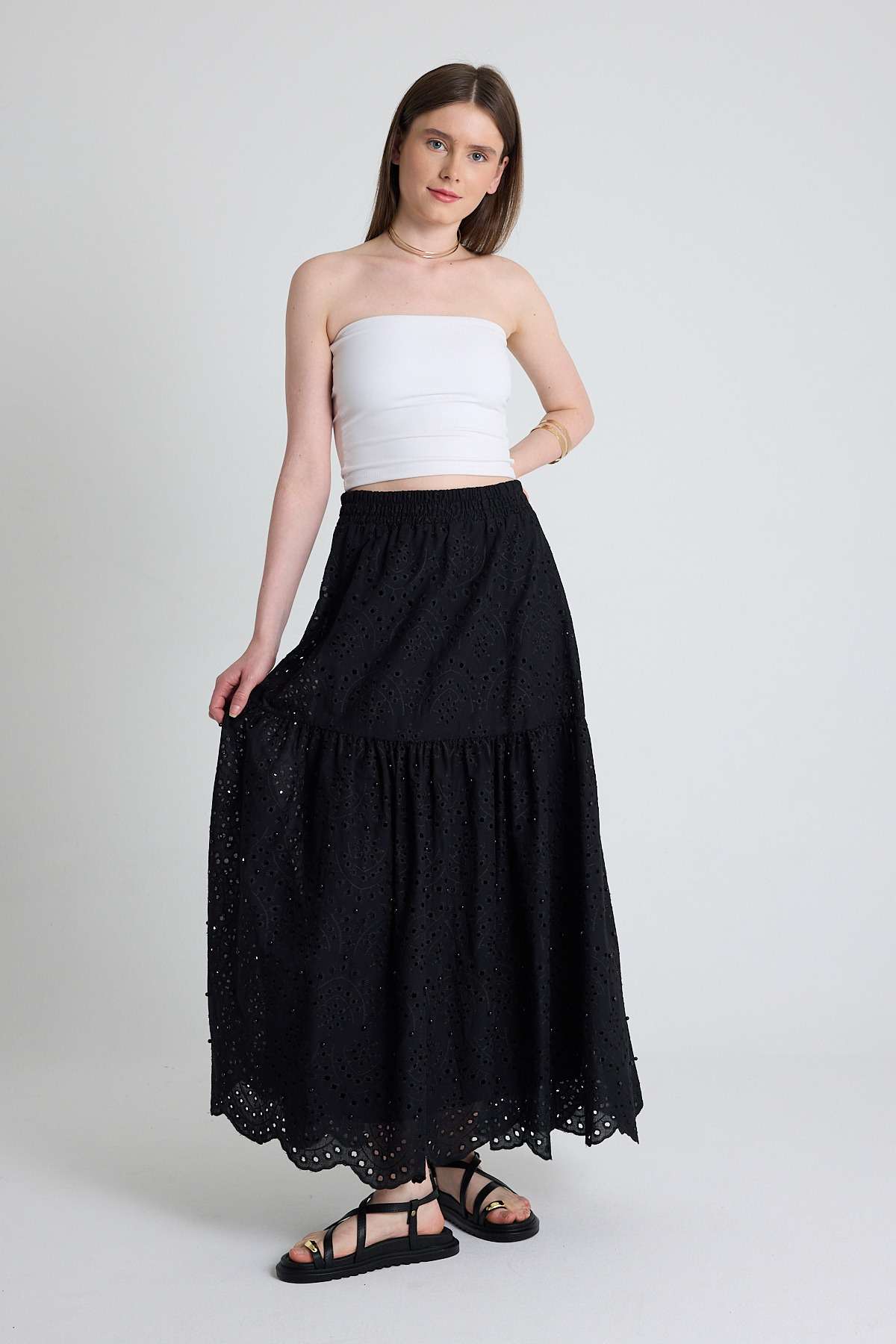 Siyah İnci Detaylı Bel Lastikli Etek 4422A - 3