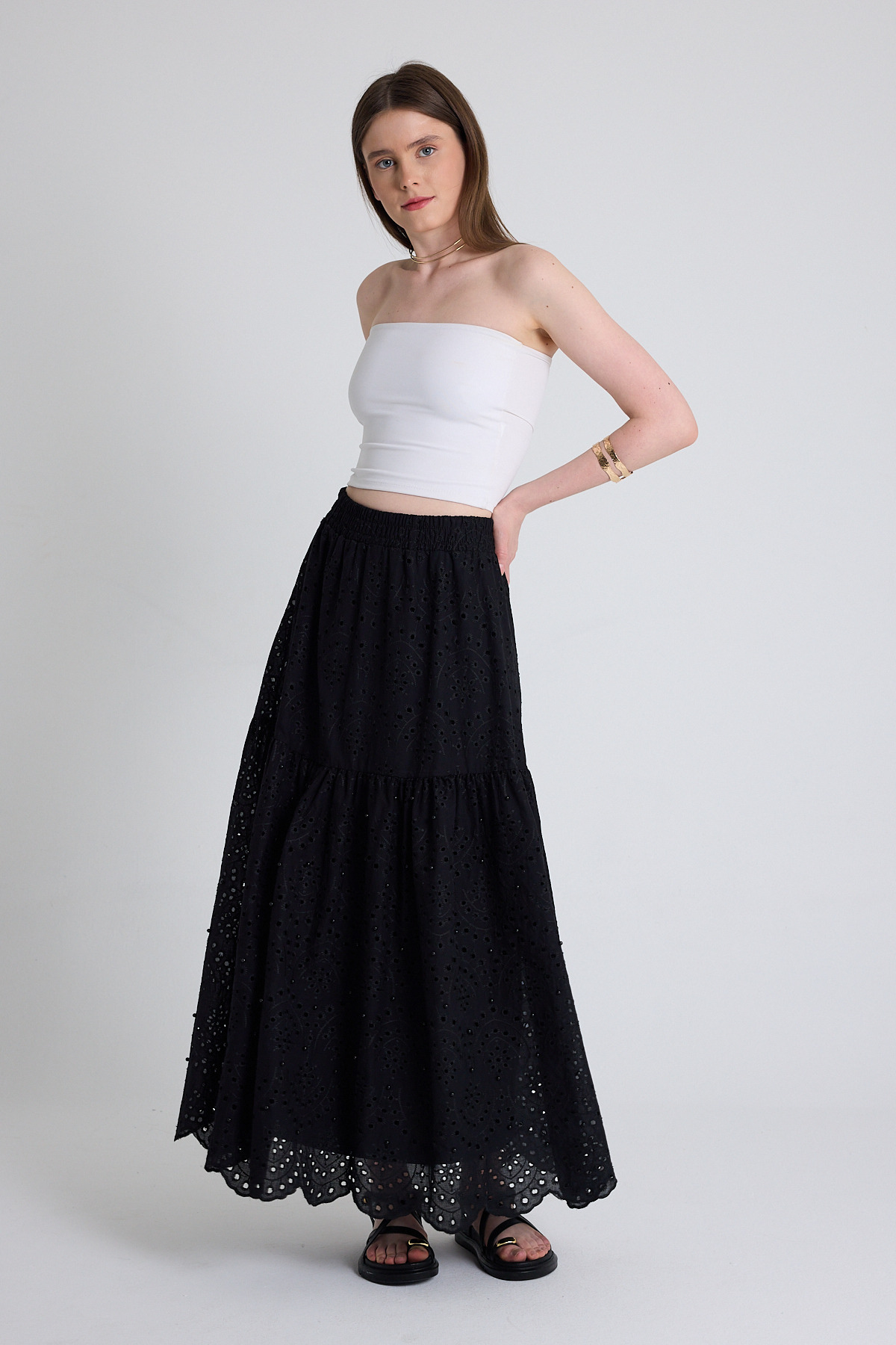 Siyah İnci Detaylı Bel Lastikli Etek 4422A - 6