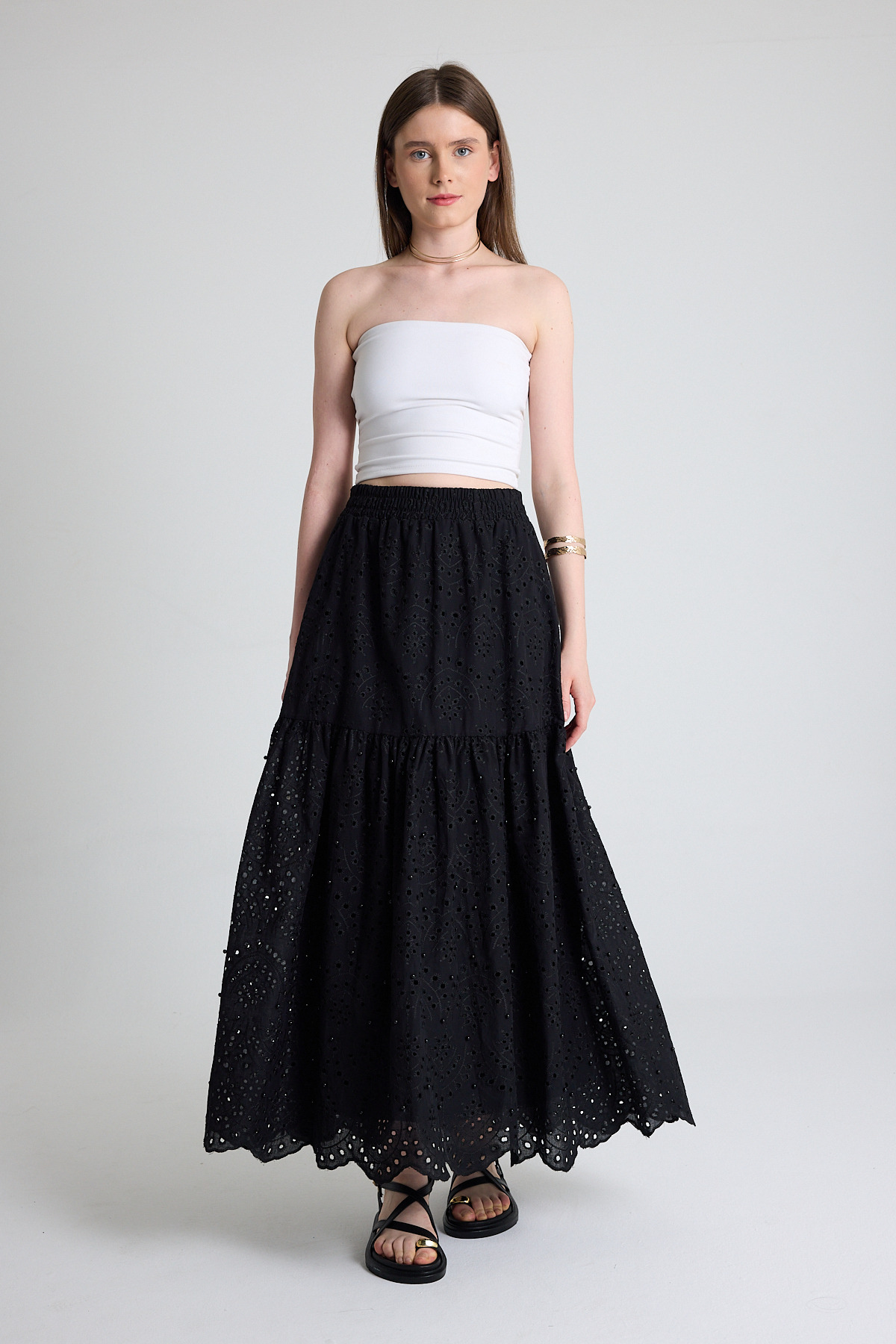 Siyah İnci Detaylı Bel Lastikli Etek 4422A - 2