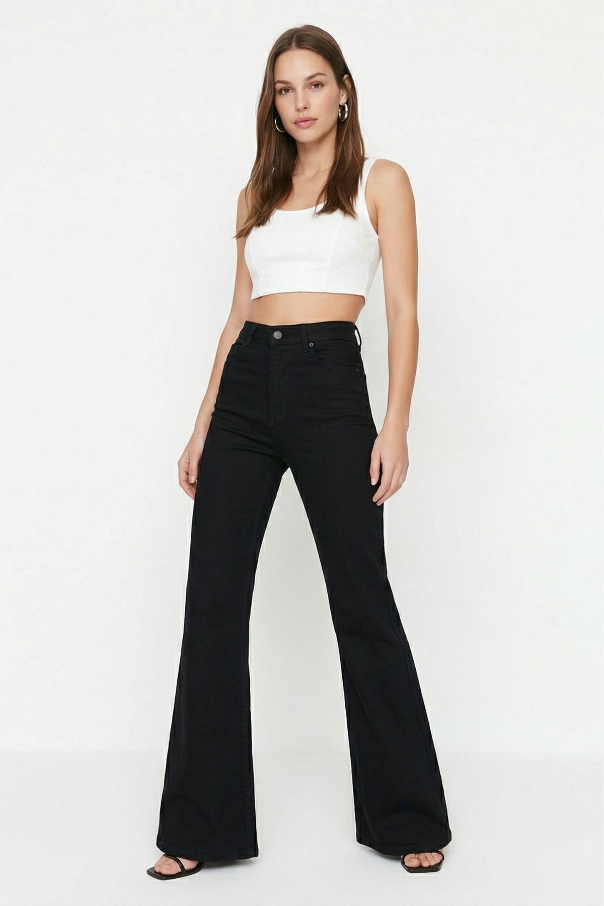 Siyah İspanyol Paça Yüksek Bel Jean 1299 - 1