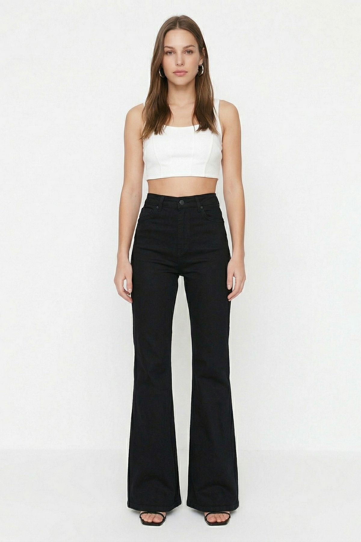 Siyah İspanyol Paça Yüksek Bel Jean 1299 - RAYS