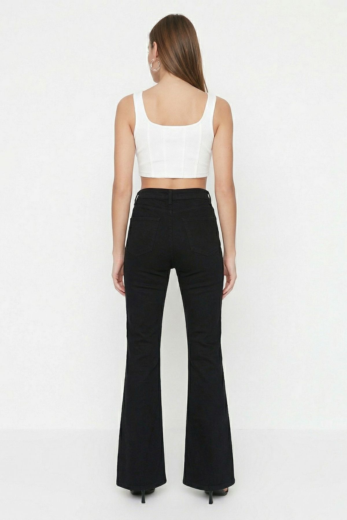 Siyah İspanyol Paça Yüksek Bel Jean 1299 - RAYS