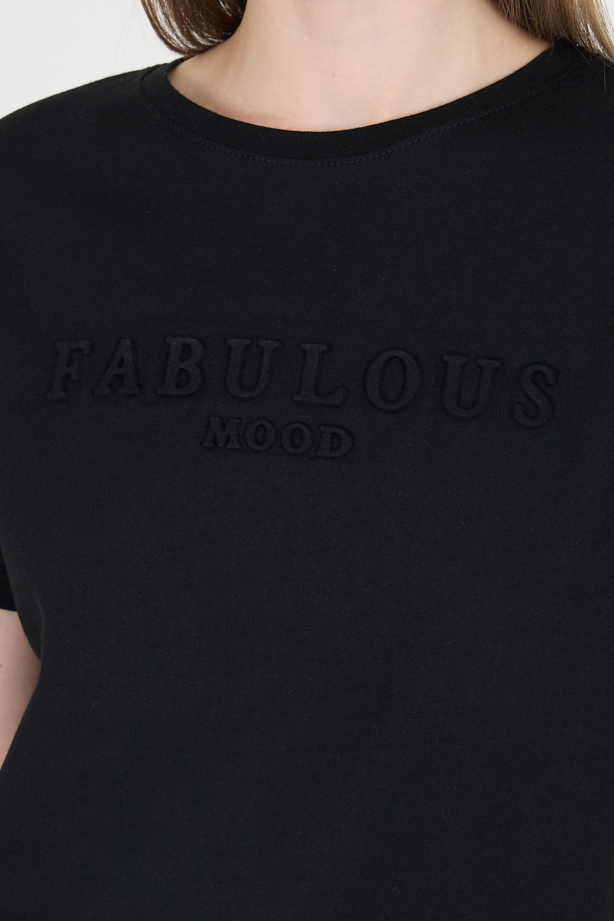 Siyah Kabartma Yazılı Relaxed Fit Tişört 25209 - RAYS