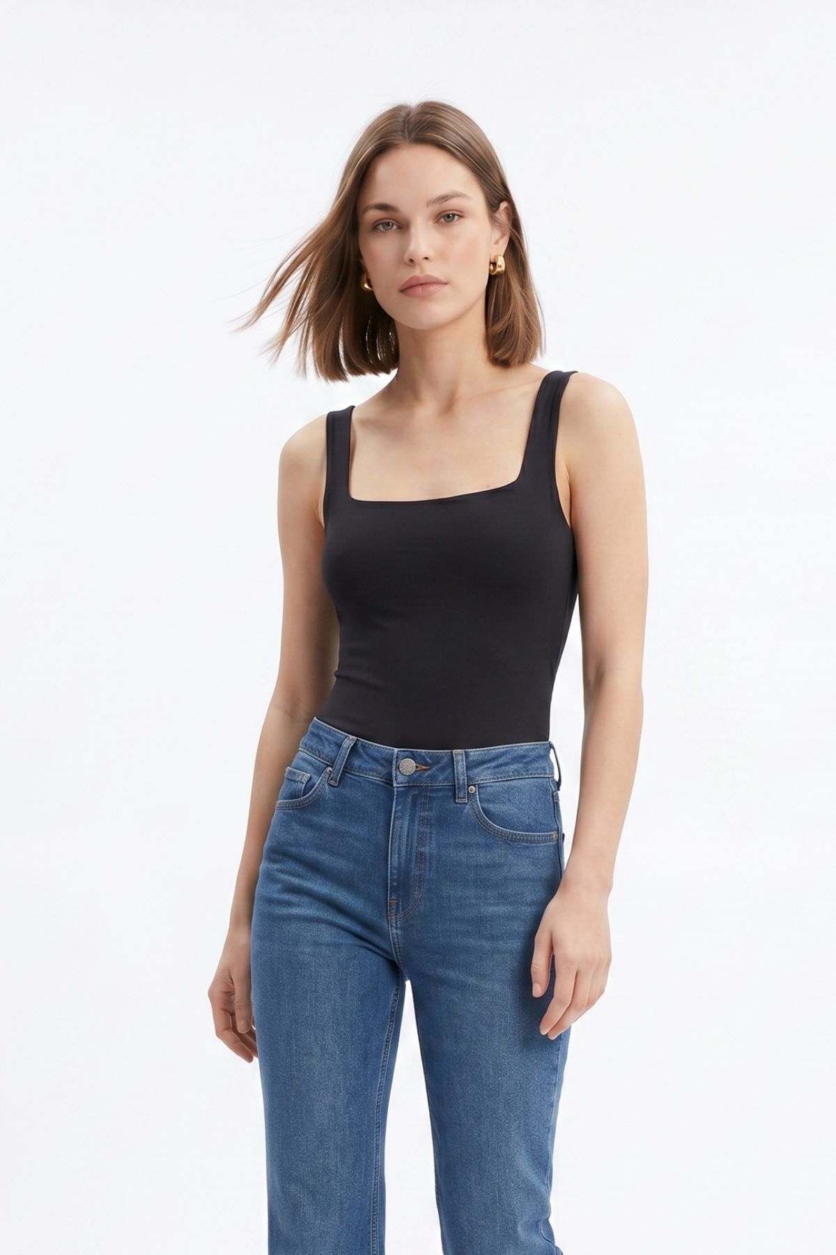 Siyah Kalın Askılı Kare Yaka Atlet 344 - RAYS (1)