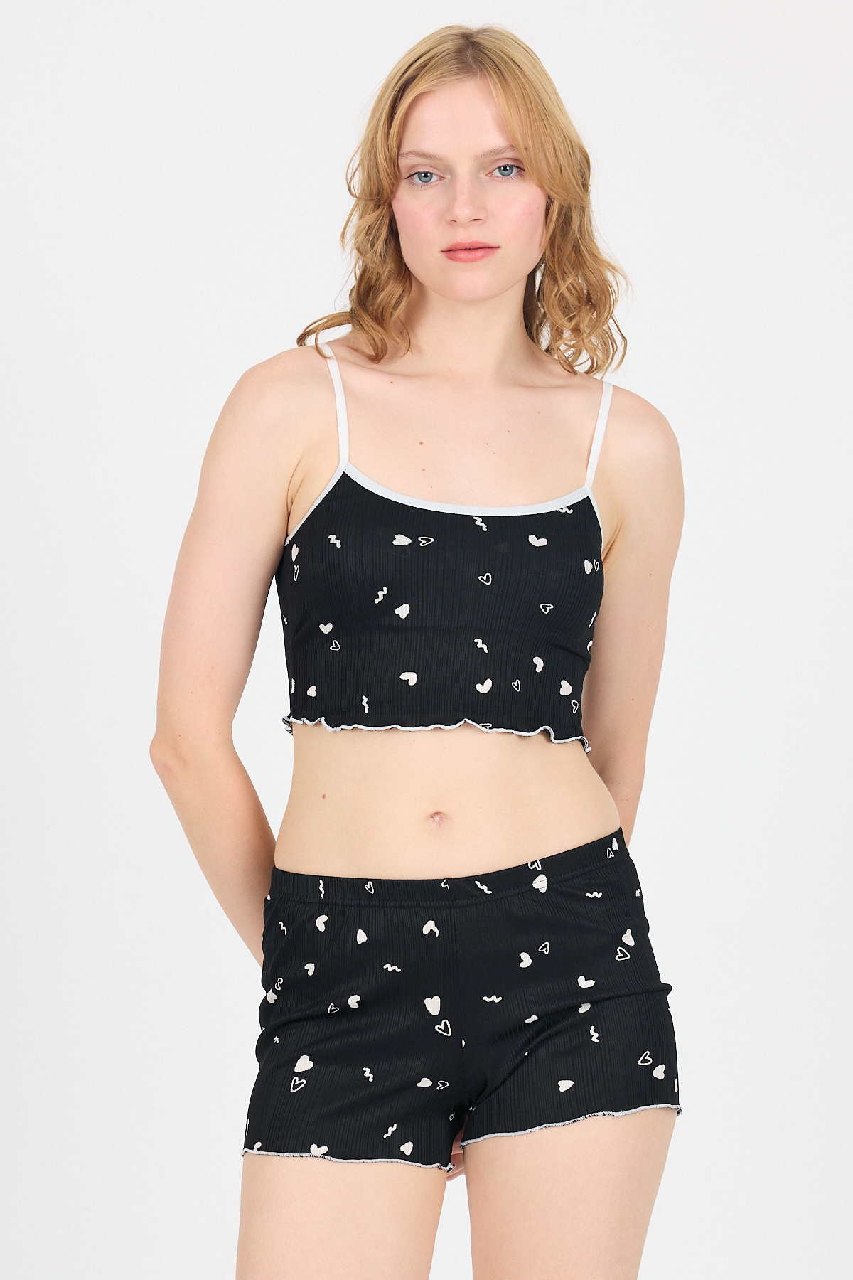 Siyah Kalp Desenli Atlet Şort Takım 3405 - 3