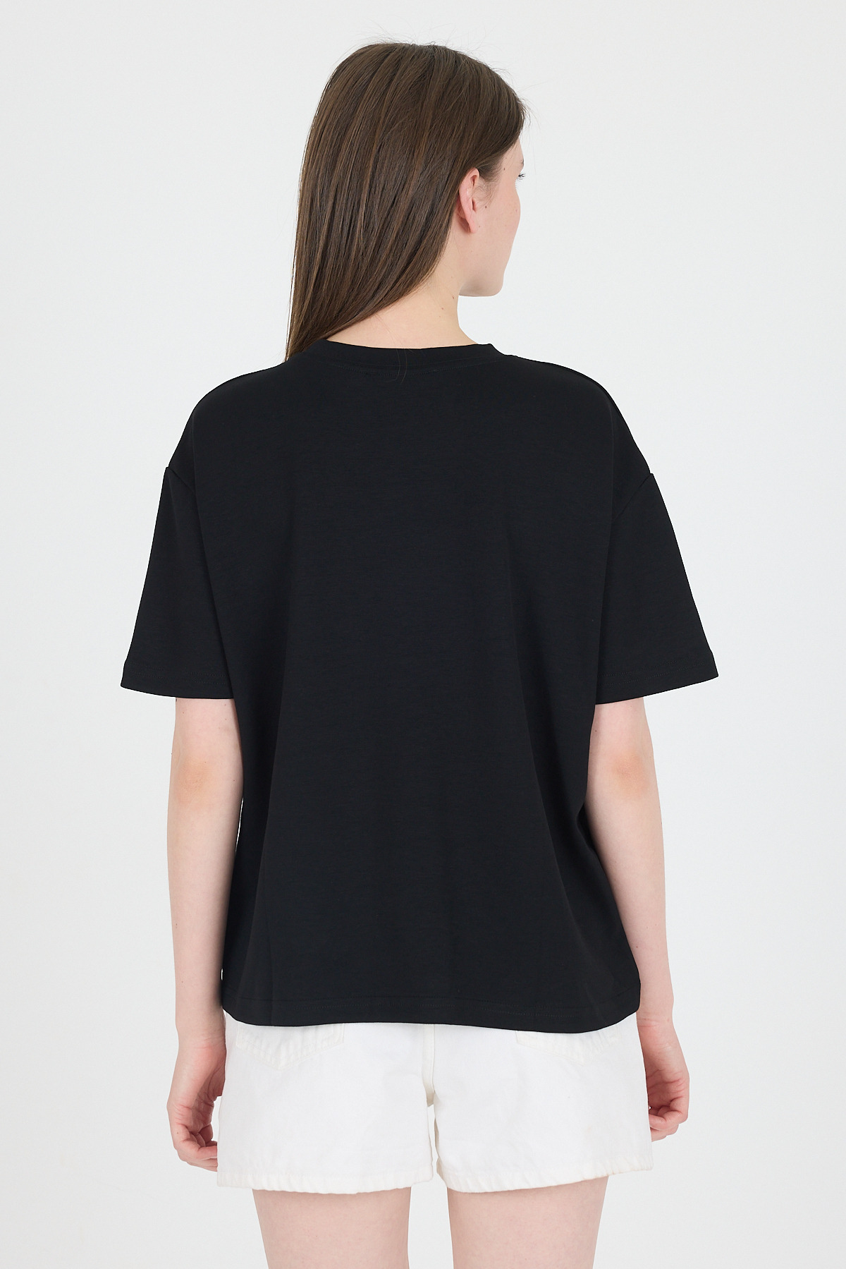 Siyah Kalp Nakışlı Premium Kumaş Tişört 6218 - 5