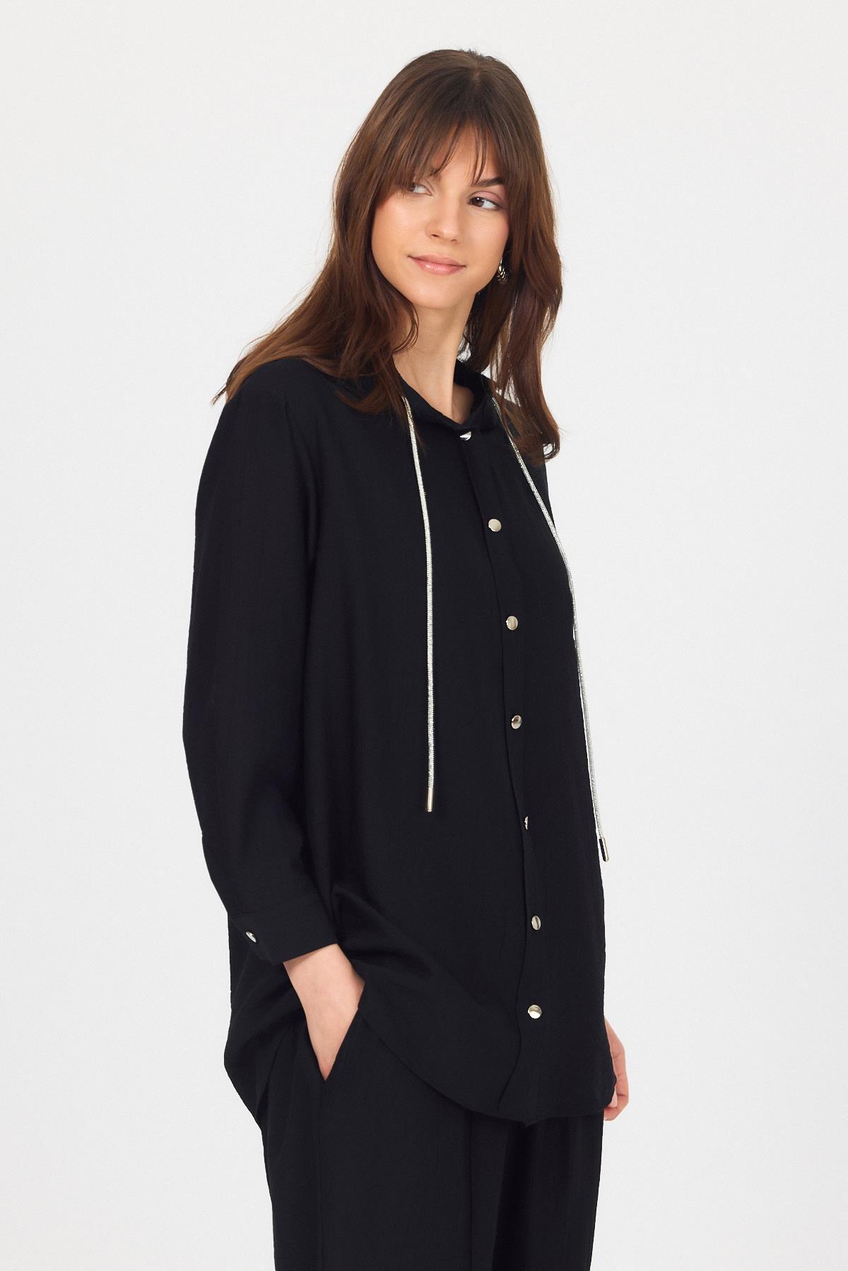 Siyah Kapüşonlu Düğmeli İkili Takım 4585A - RAYS