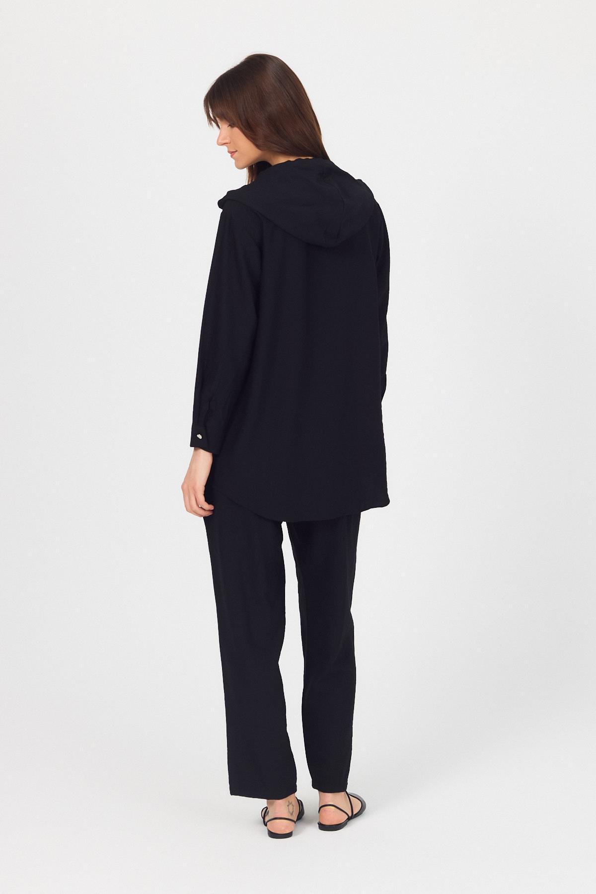 Siyah Kapüşonlu Düğmeli İkili Takım 4585A - 5